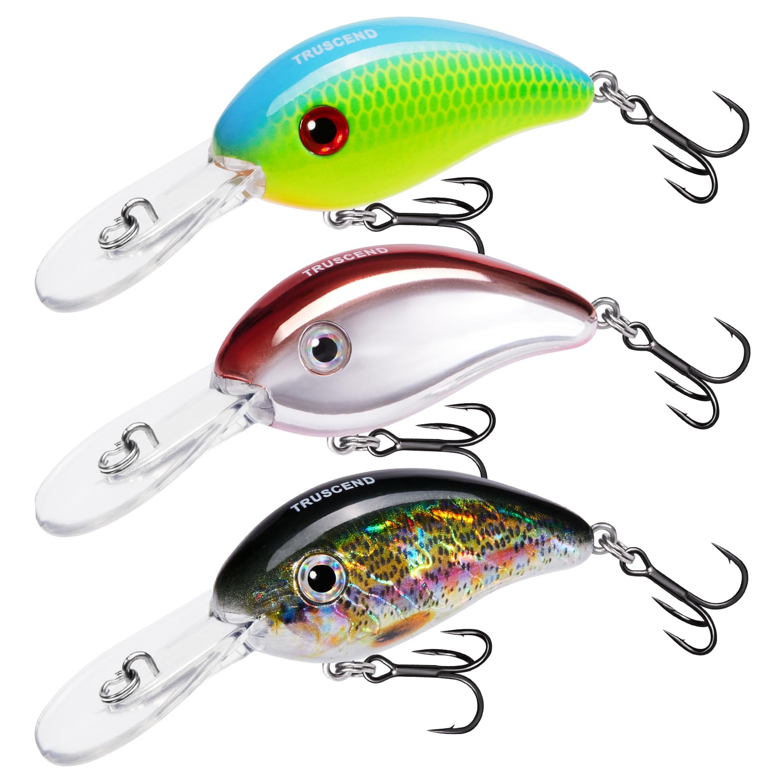 TRUSCEND Easy Catch Crankbait with BKK Hooks, Shallow or Deep Diving Crank Bait Fishing Lures for Bass Pike Walleye, Unipue Wobble Design for More Bites, Vibe Lipless Crankbaits Freshwater Saltwater