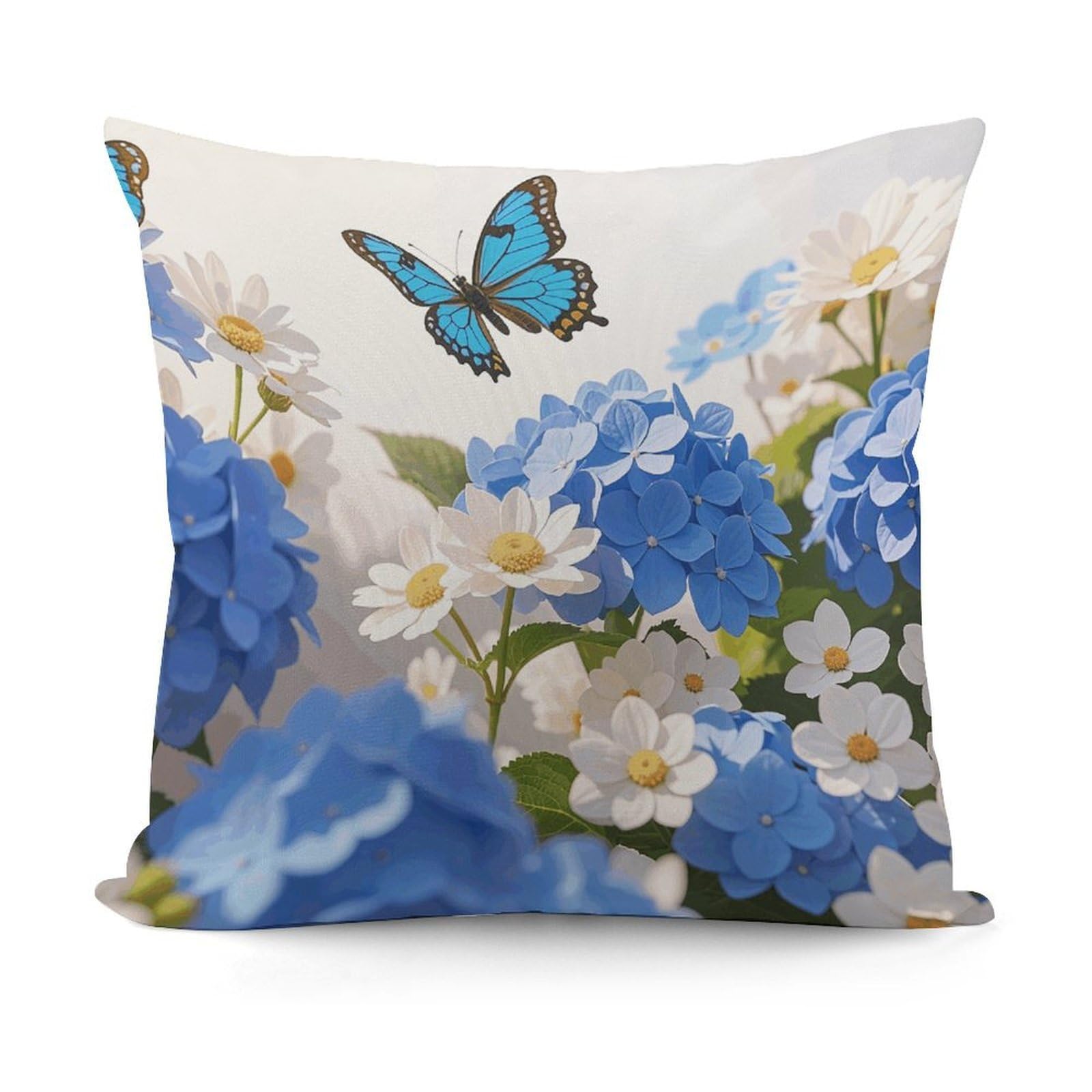 VstaDank Hydrangeas Daisies Butterflies Throw Pillow Covers Fade-Resistant Removable Pillowcase Square Cushion Case Cozy Pillow Case Breathable Pillow Protector Soft Pillow Shams 18"x18"