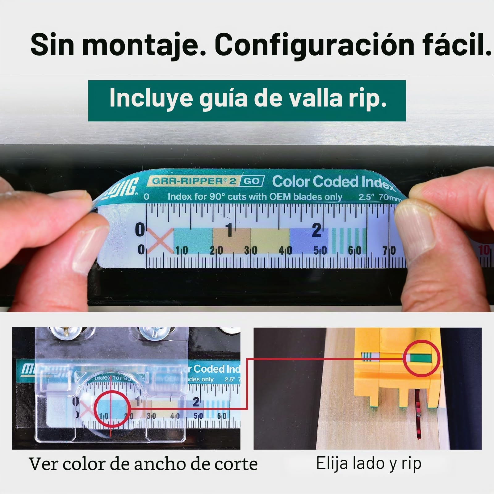 MICROJIG GRR-RIPPER 2GO Bloque de empuje para enrutadores, ensambladores, sierras de banda y de mesa, herramienta de carpintería, agarre extremo, GR2-GO, Amarillo/Verde
