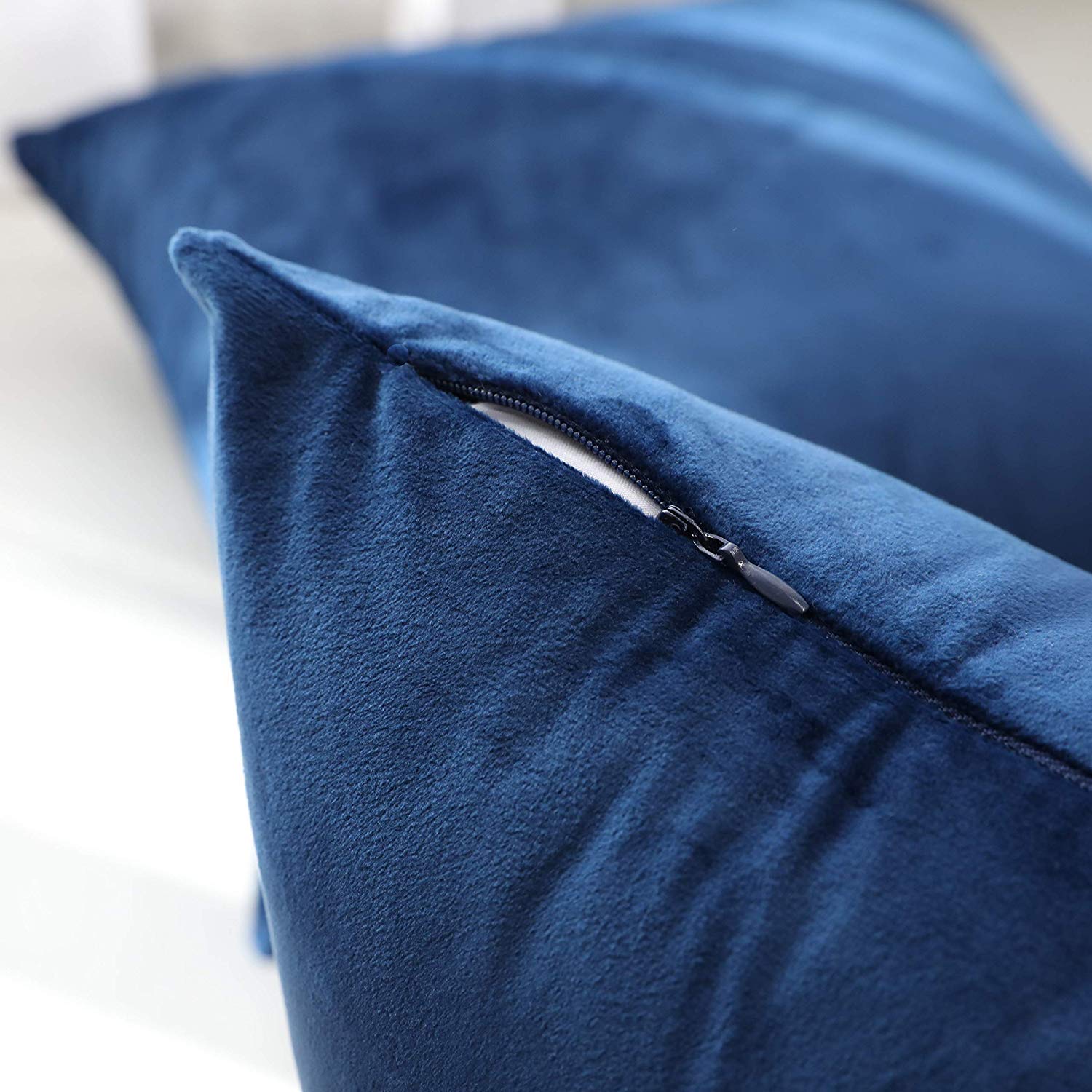 AEROHAVEN™ Premium Velvet Reversible Decorative Throw Pillow/Cushion Covers with Invisible Zipper - 16 x 16 inch - (Navy, Pack of 2) 3