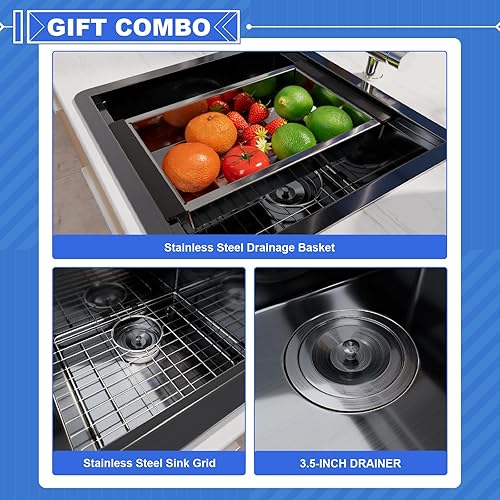 Miniatura 3 de Davivy Fregadero de bar pequeño de montaje inferior, fregadero de acero inoxidable negro plomizo de calibre 18, fregadero de cocina hecho a mano con
