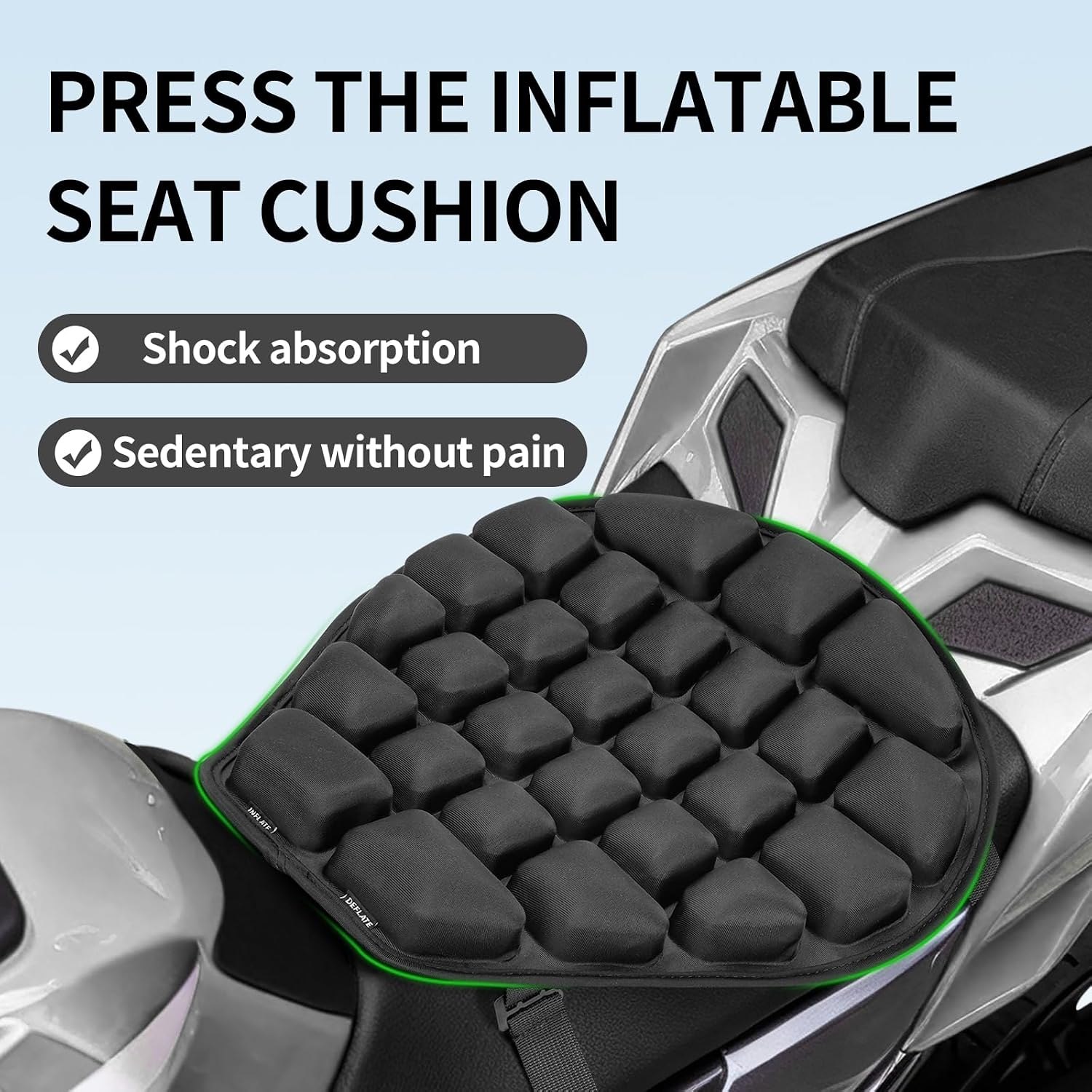 JFT Inflatable Motorcycle Seat Cushion with Built-in Pump, Non-Slip Air Pad