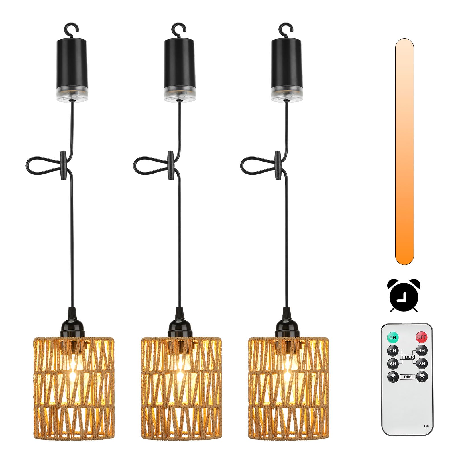 Lightess Rattan Pendant Lights Battery Operated Chandelier Outdoor Hanging Lights Dimmable Outdoor Lights Battery Powered Portable Rattan Boho Lampshade IP44 with Remote Control Timer for Patio Decor