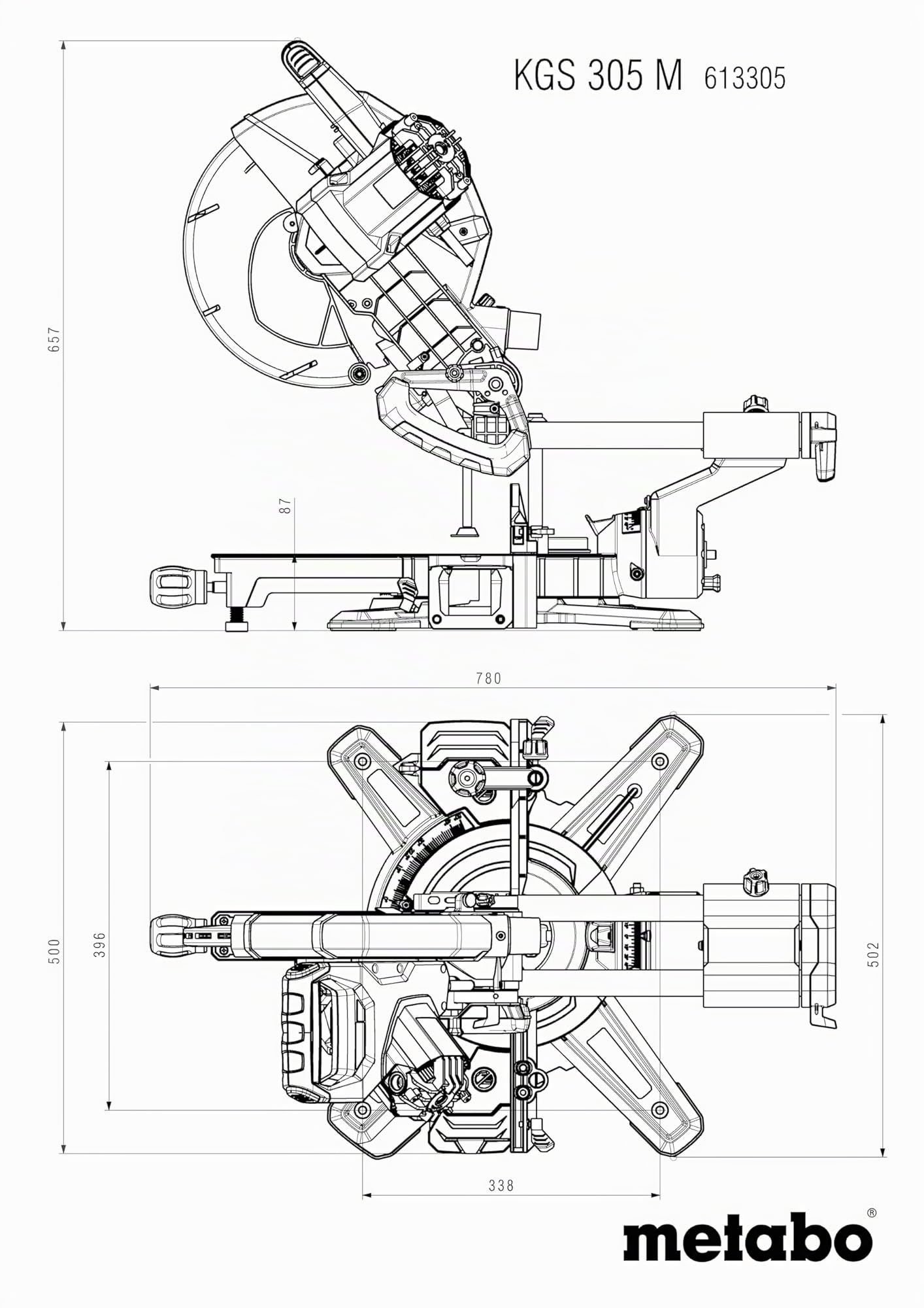 Metabo KGS 305 M Scie à Onglets Radiale 2000W 305mm Précision Guidage LED 2 Lames