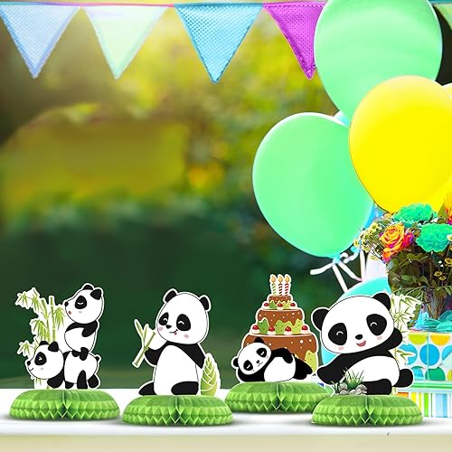 Miniatura 6 de Demissle 14 piezas de decoración de fiesta de panda, centros de mesa de panal, suministros de fiesta de panda, lindos centros de mesa de papel,