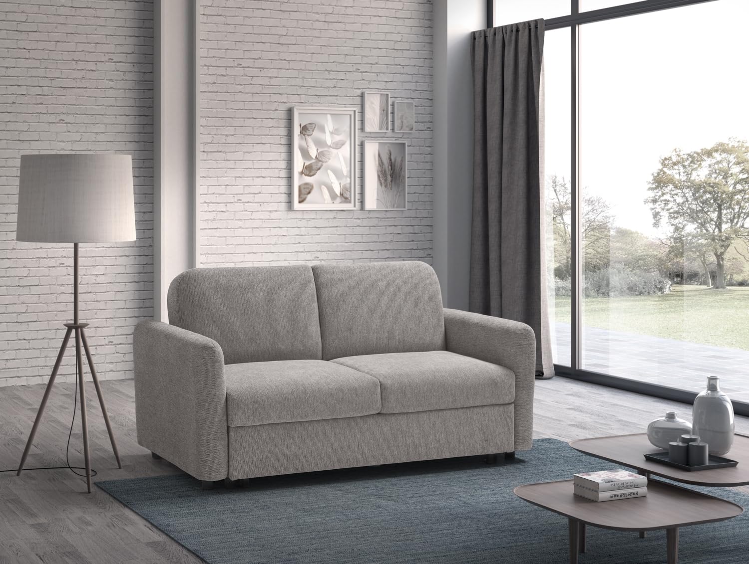 EVERGREENWEB - Divano Letto 2 Posti Matrimoniale L165xP90xA80 cm Moderno Tessuto Beige, Schienale Reclinabile a Doppio Cuscino, Sofà con Chaise Longue Estraibile, Struttura Imbottita Pieghevole, NELLY