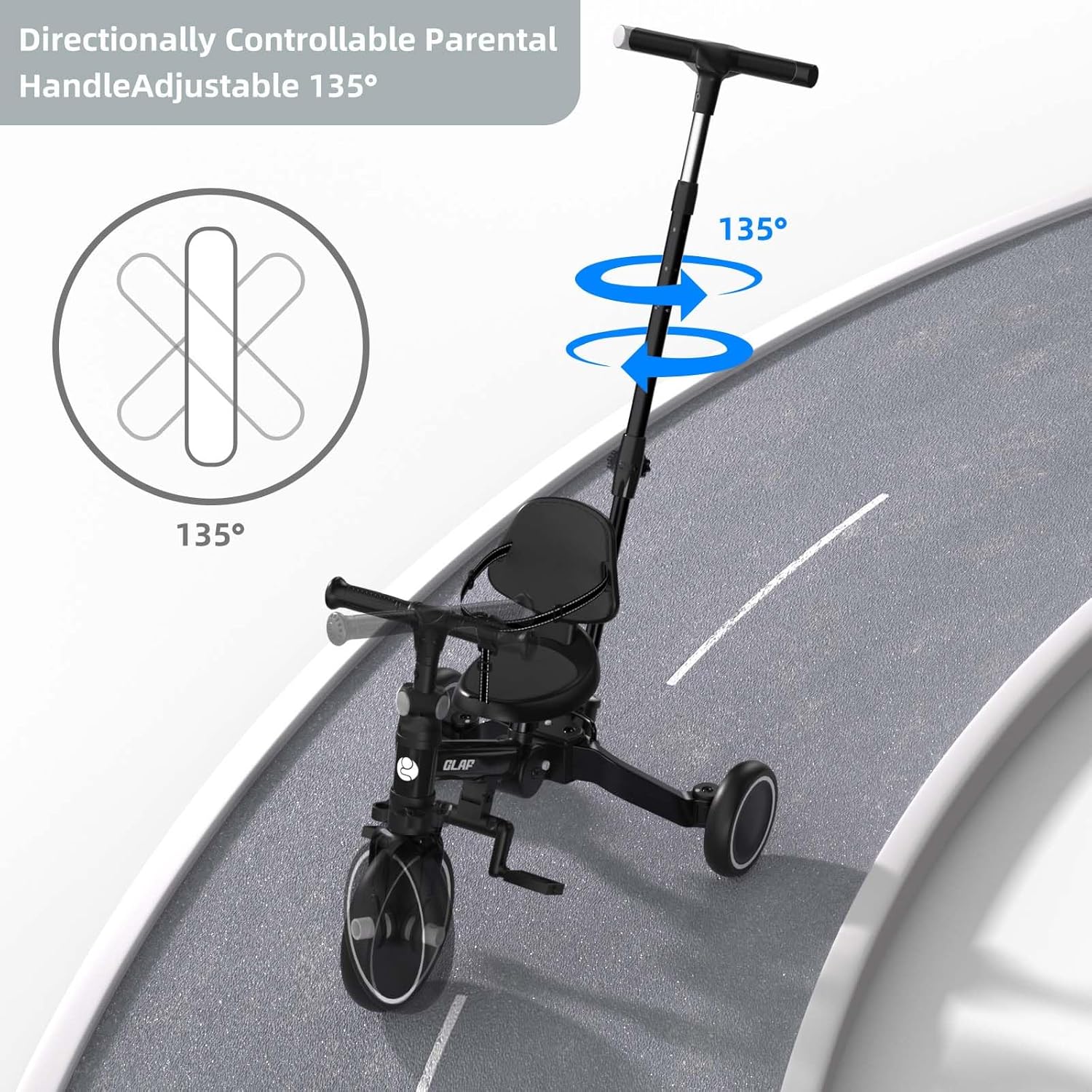 Glaf Tricycle for Toddlers 1-3 Toddler Bike with Push Handle 2-4 Years Baby Bike Toys for 2 Years Boys and Girls Balance Bike with Adjustable Seat Height and Backrest Birthday Gift（Black