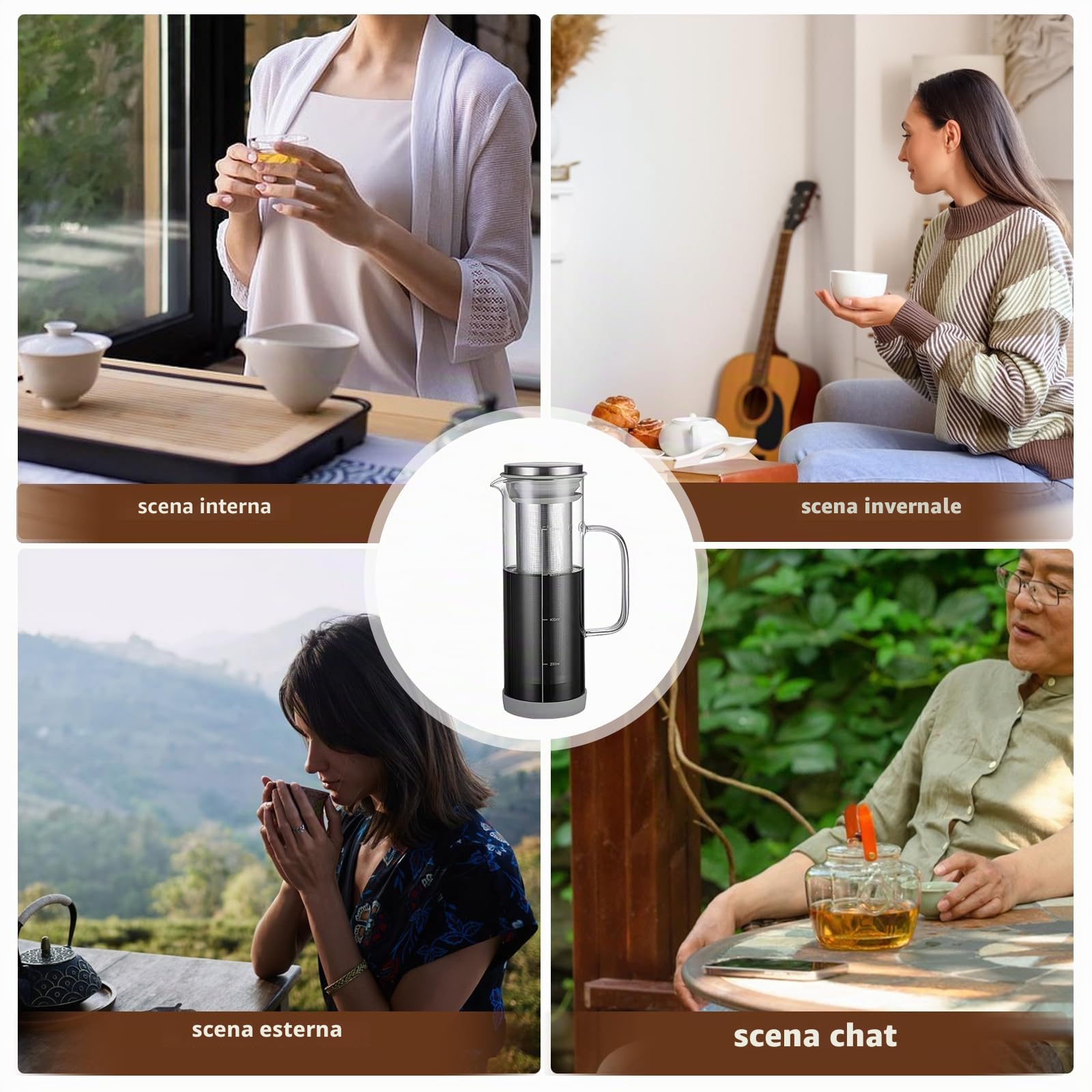Cold Brew Caffettiera da 800 ml, Cold Brew Coffee Maker, caffettiera Cold Brew, coperchio con manico e filtro in acciaio inox, adatta per attività all'aperto, portatile, per caffè freddo, tè freddo