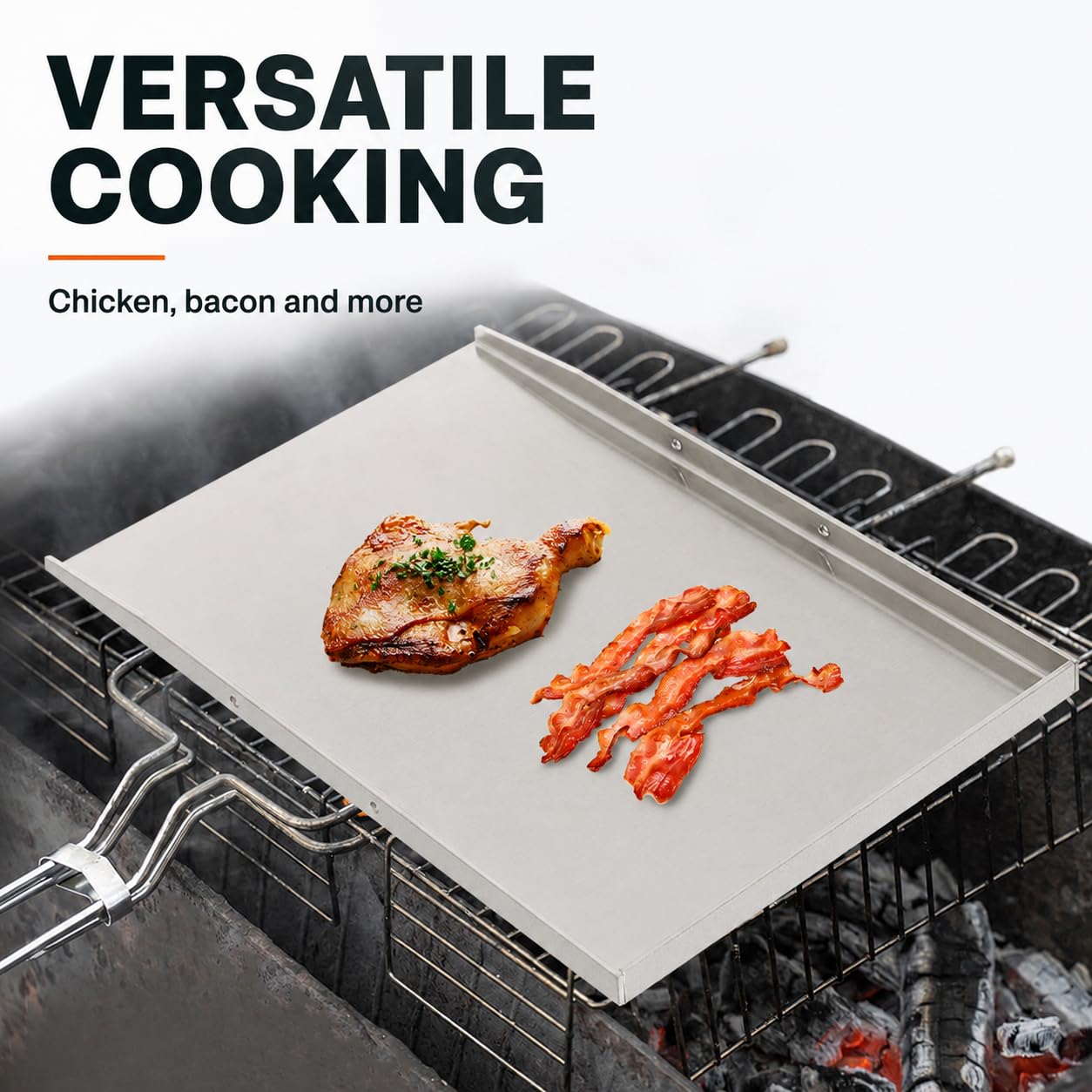 Plancha de acero inoxidable para barbacoa de gas y carbón vegetal, plancha universal de 4 mm, rectangular con 2 asas, 49 x 32 cm