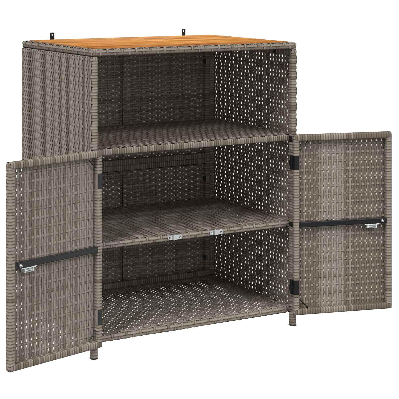 Armadio con anta, grigio, 70 x 50 x 87 cm, poliestere Roly rattan, telaio in acciaio verniciato a polvere, con 3 ripiani, per interni ed esterni, per soggiorno, ufficio, sala da pranzo