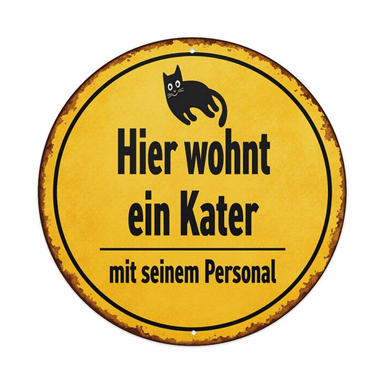 Yellow Circle Black Cat Text Round Tin Sign Retro Metal Sign for Cafe Bar Pub Home Game Room Gym Club Wall Decoration Vintage Metal Poster 8x8 Inch
