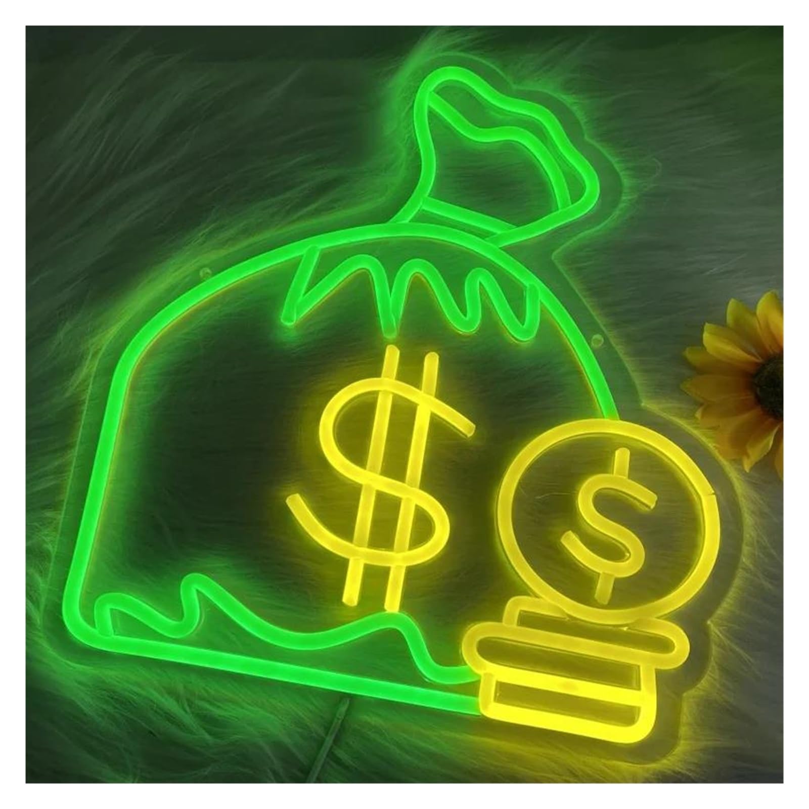 LEMST Sign Lamp Money Bag Neon, Suitable for Office, Shop Space, USB Powered, Dimmable 38x40.5cm