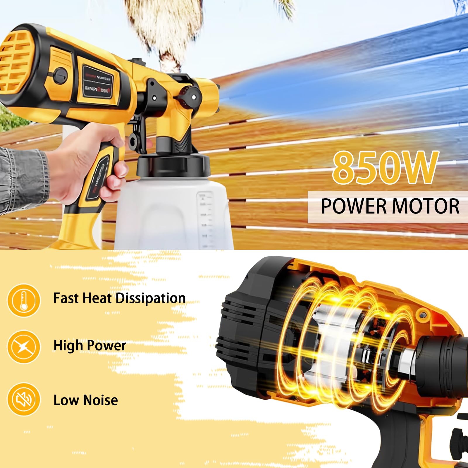 TOPALL Pistola Pintura Electrica,Pistola para Pintar Paredes y Techos,850W 32000PRM 1400ML HVLP Pistola Pintar Electrica Pulverizador de Pintura,con 5 Boquillas y 3 Patrones