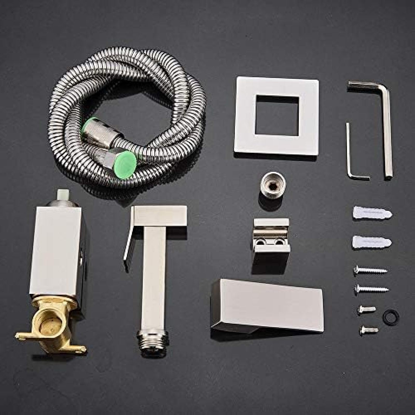 Rubinetto Bidet in Ottone, Miscelatore Doccia, Acqua Calda e Fredda, Rubinetto a spruzzo Quadrato, rubinetti per WC - Nichel Spazzolato, Nichel Spazzolato (Nichel Spazzolato)