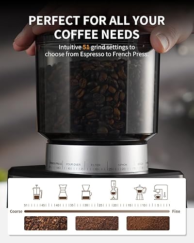 Miniatura 4 de SHARDOR Molinillo de café expreso cónico eléctrico con temporizador de precisión 2.0, molino de rebabas ajustable con pantalla táctil con 51 ajustes