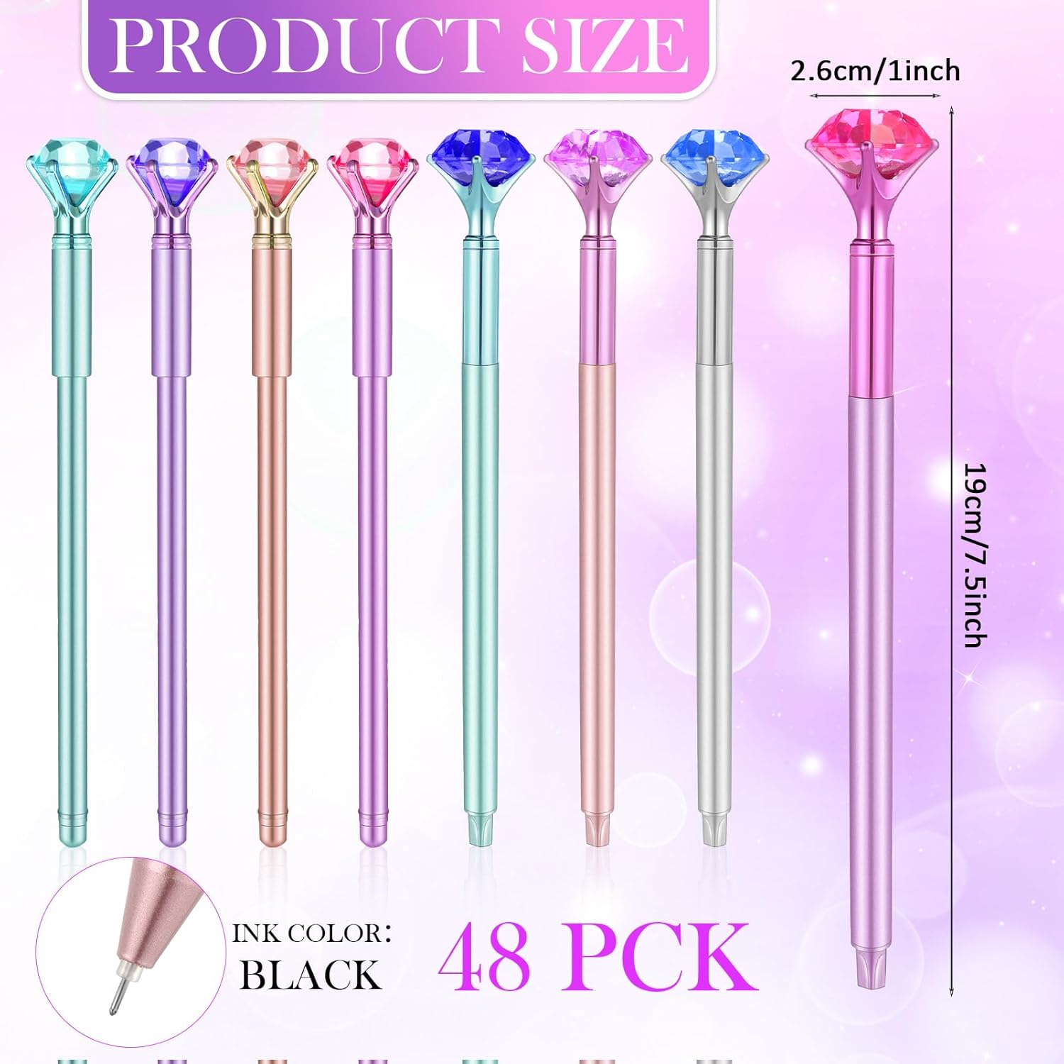 Mimorou 48 Pcs Diamond Pens with Crystal Retractable Bling 1.0 mm Diamonds Top Fancy Novelty Ballpoint Pen for Girls Women Home School Office Wedding Gifts, 2 Styles(Classic Style)