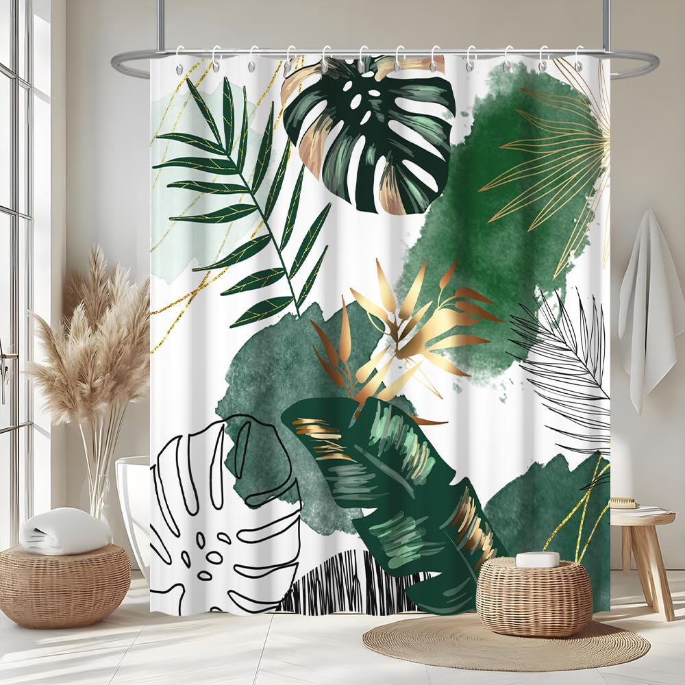 Rideau De Douche Forêt Tropicale - Tissu Polyester Imperméable Anti-Moisissure 90x180 Cm (avec 6 Crochets)