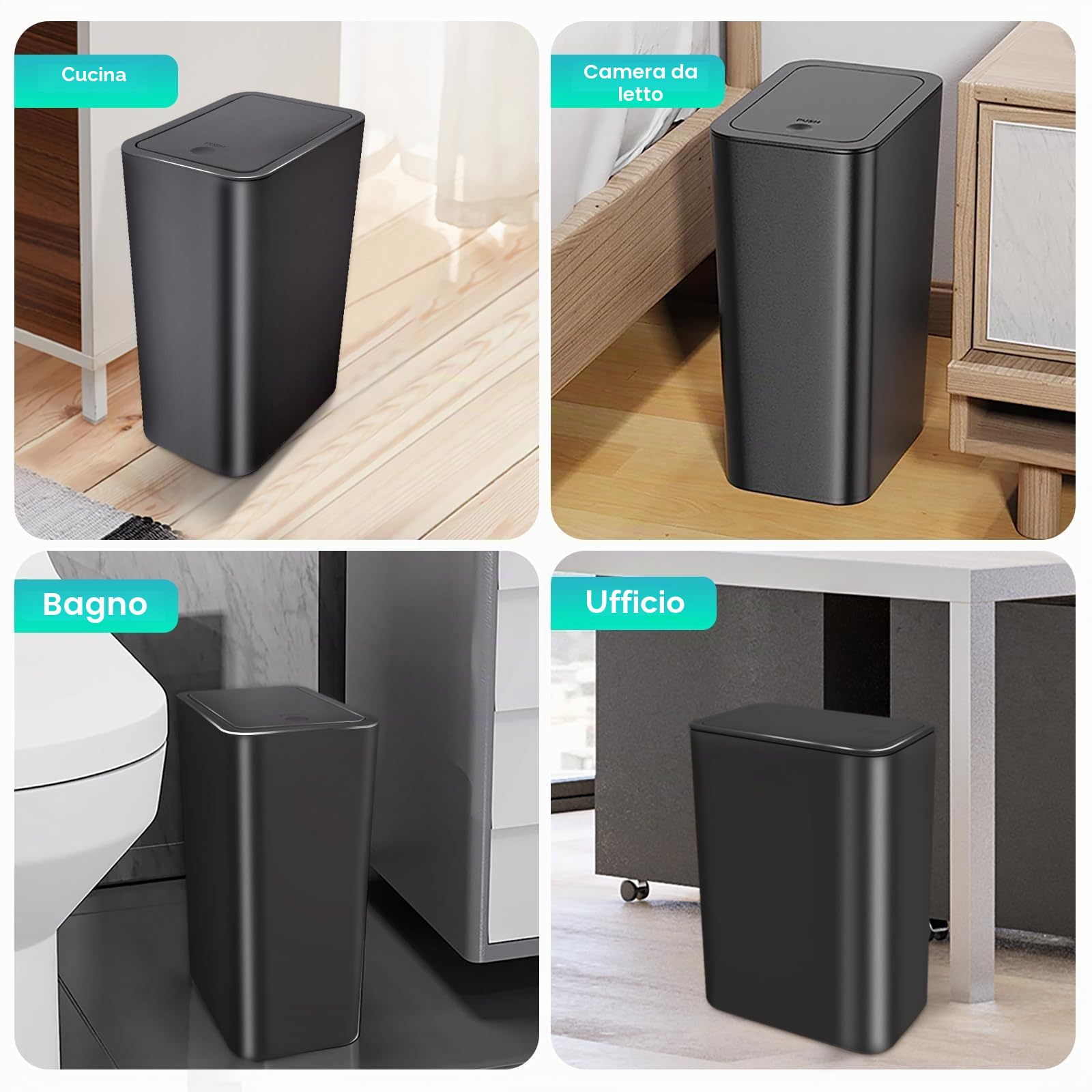 Kssvzz 3 Pezzi Pattumiera Bagno con Coperchio, 10L Cestino Spazzatura Diverse Colorazioni, Bidoncino Bagno Realizzata in Plastica di Alta Qualità, 22x16x33cm (Nero)