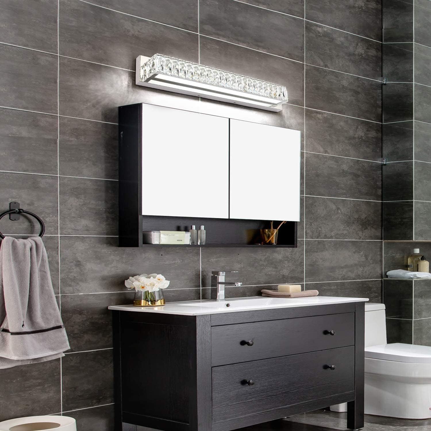 ZUZITO Bundle Crystal Dimmable Led Bathroom Vanity Light Fixtures 23 inch with 30 inch Bath Wall Lighting