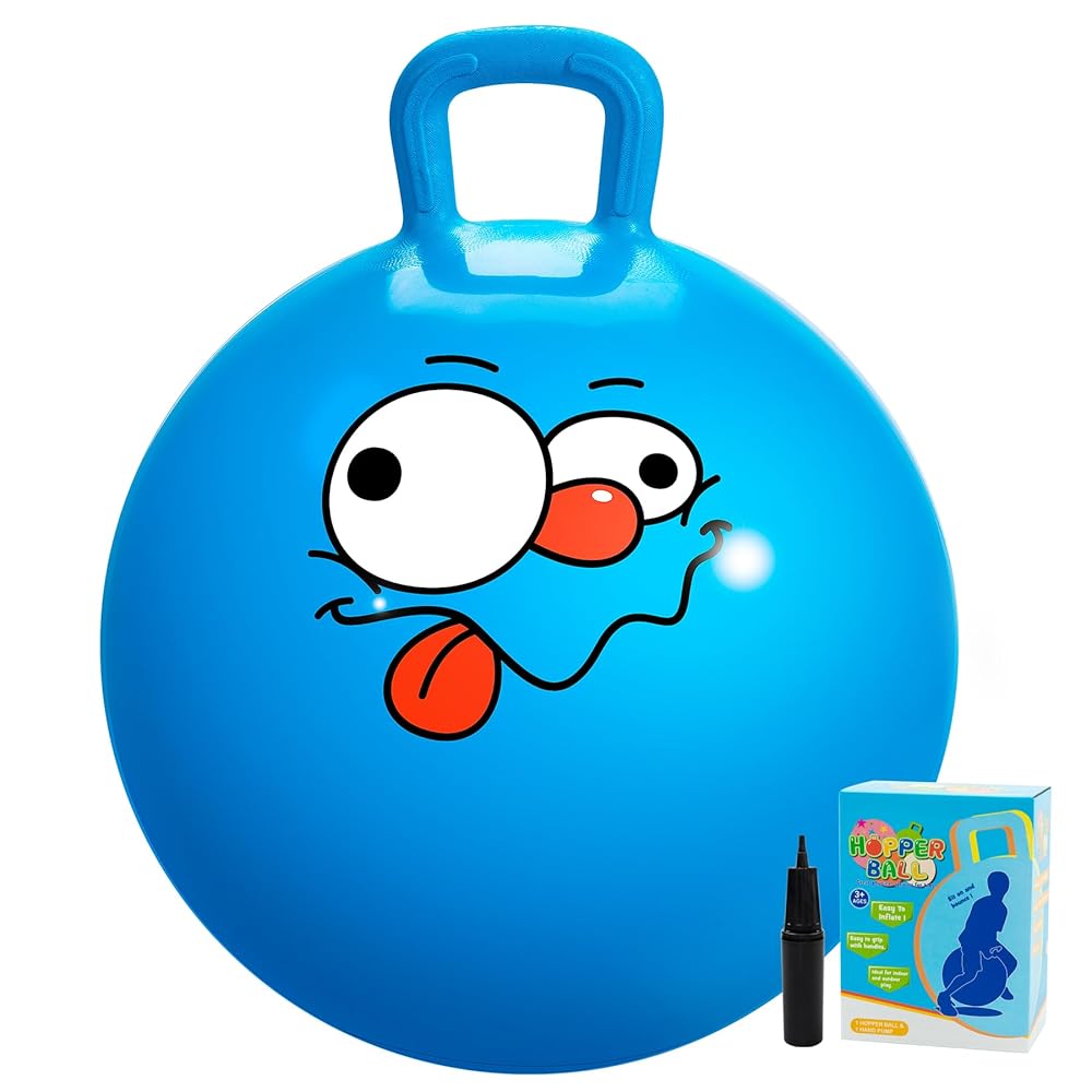 U&C Planet Hopper Ball 20 inches Bouncy Ball with Handle for Kids Age 5-9 Hoppity Hop Sit and Bounce Jumping Hopping Toy with Pump and Gift Box Great Gift for Birthday Christmas, Blue