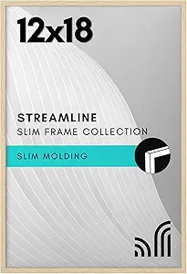 Americanflat 12x18 Poster Frame with Polished Plexiglass - Streamline Collection - Thin Border Picture Frame for Wall Display - Hanging Hardware Included - Natural Oak