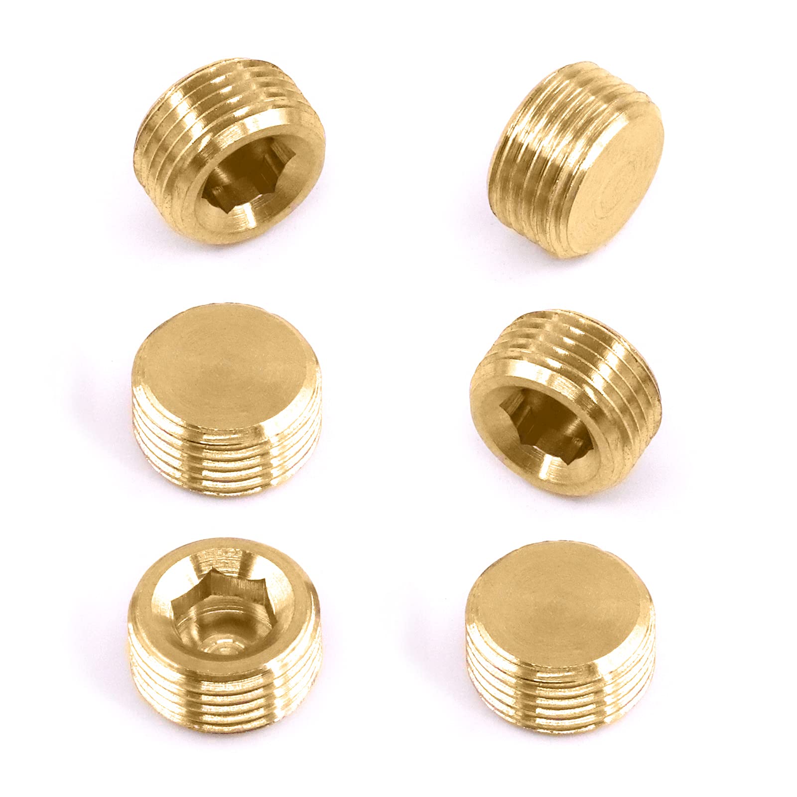 Mardatt Men's Brass 6Pcs 3/8" Npt Pipe Plug Fitting Countersunk Internal Hex Socket Thread Pipe Plug Set