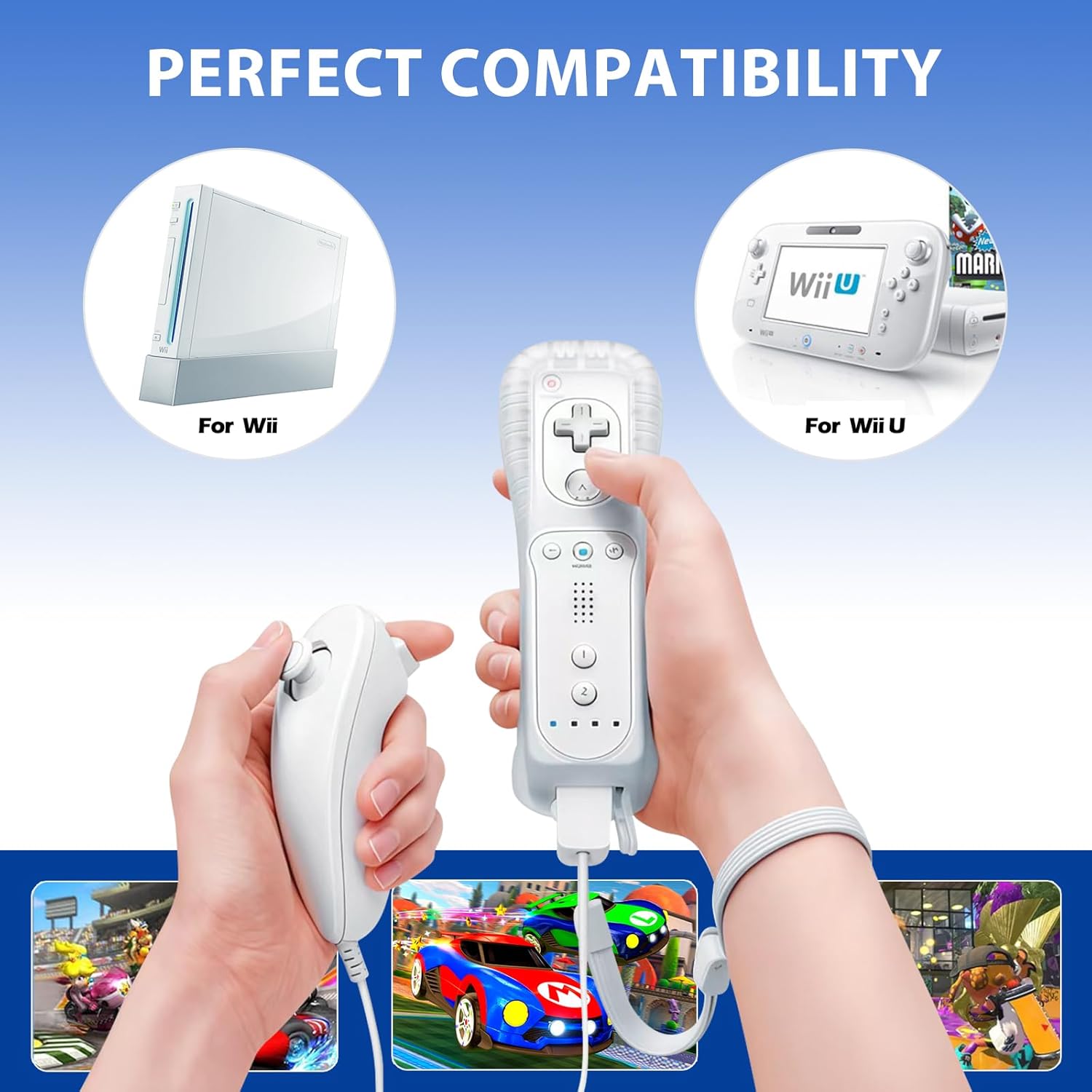 PZL 2 Pack New Remote with Nunchuck for Wii Controller, Compatible with Nintendo Wii/Wii U, with Silicone Case - White and Red - Image 2