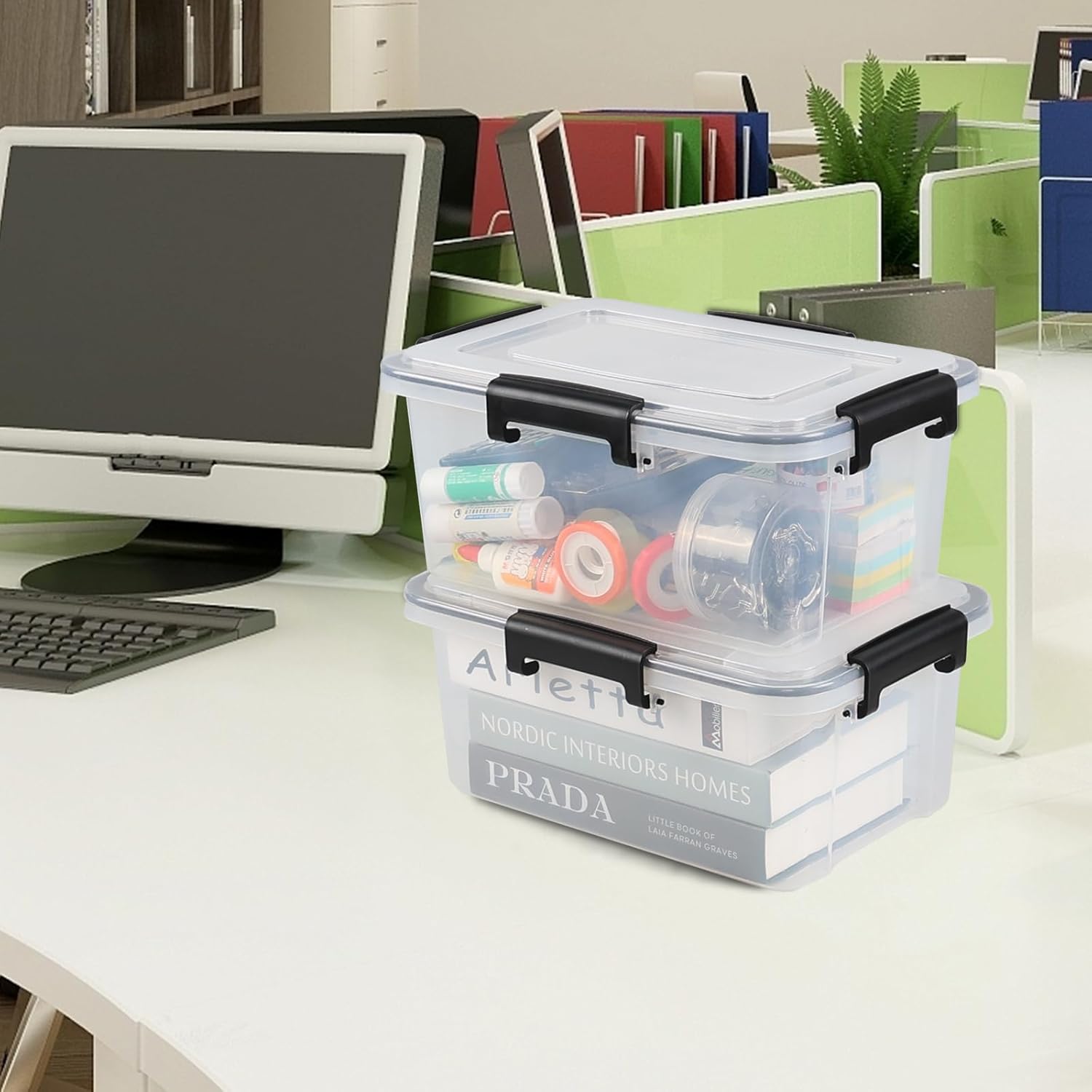 6 Pack 12 Quart Plastic Storage Bins with Gasket Seal Lids, Clear Stackable Storage Container Box