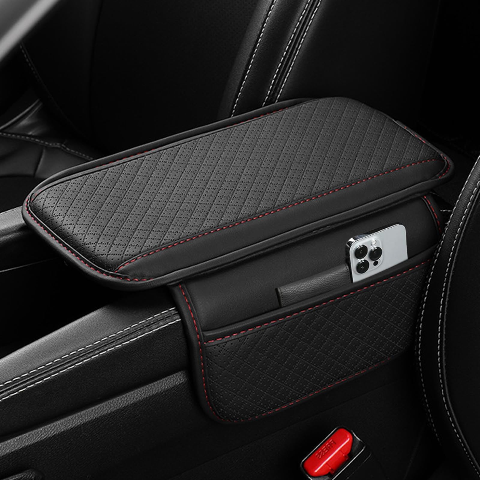 R-timer Center Console Armrest Cover for Cupra Formentor KM7 2020-2023 2020 2021 2022 2023, Premium Leather Cushion Pad Auto Interior Protective Rest Accessories,Red