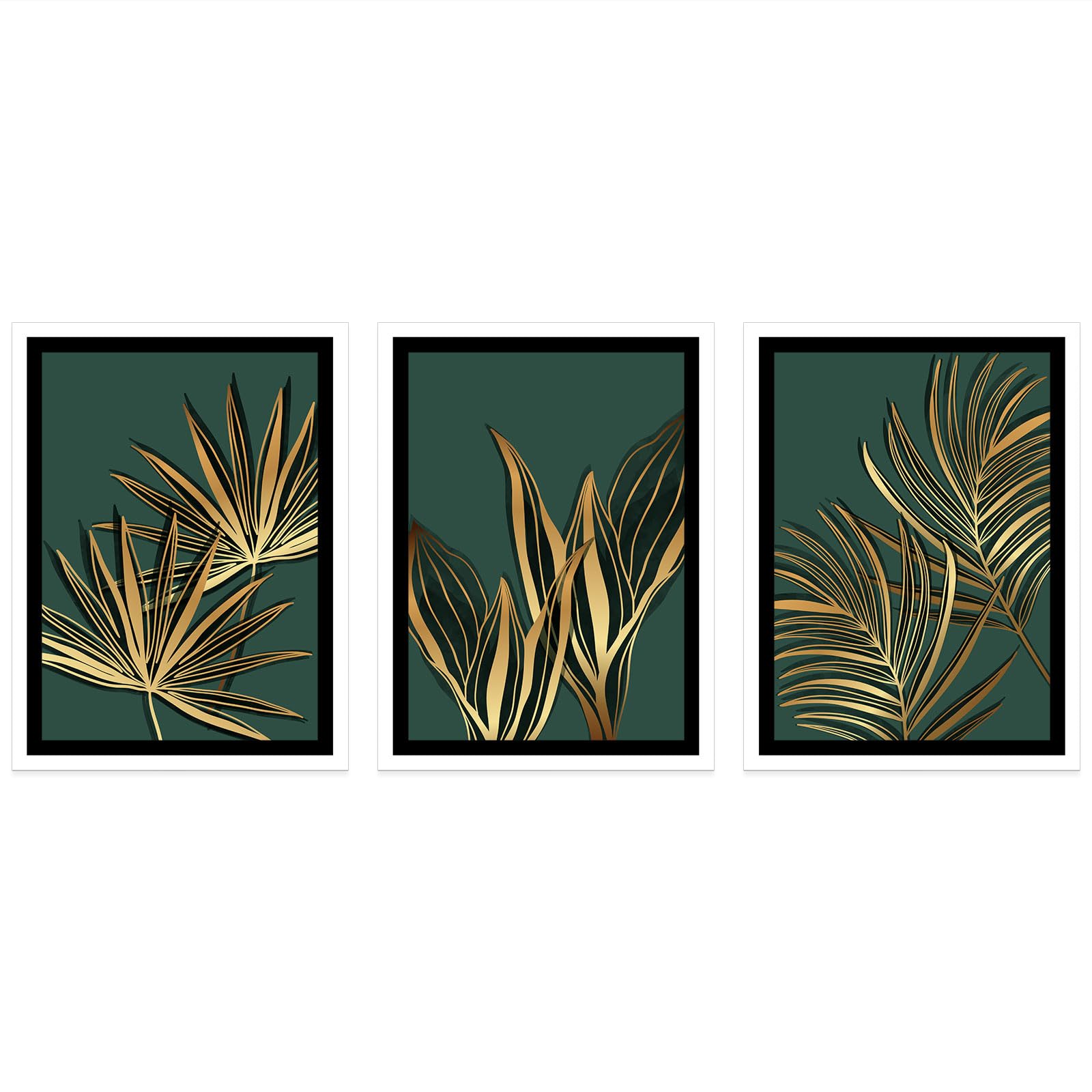 Lumalea - Zestaw 3 plakatów/plakatów Triptyque Leaves - białe obramowanie - 3 plakaty - 70 x 100 cm