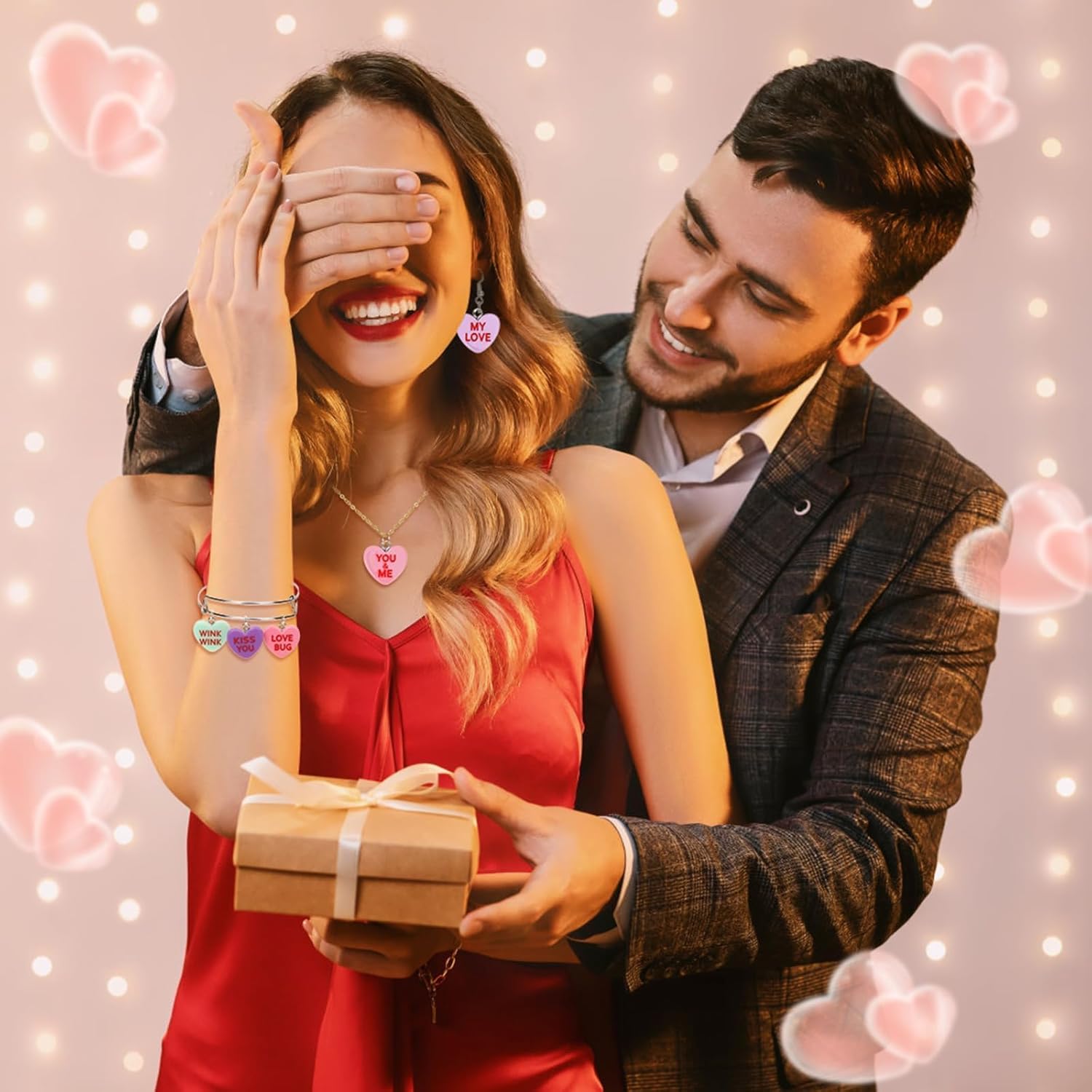 90 Pcs Valentines Heart Charms, Conversation Candy Flat Resin Pendants for Valentine's Day Jewelry Making Beads DIY Crafts Bracelets Necklace - Image 6