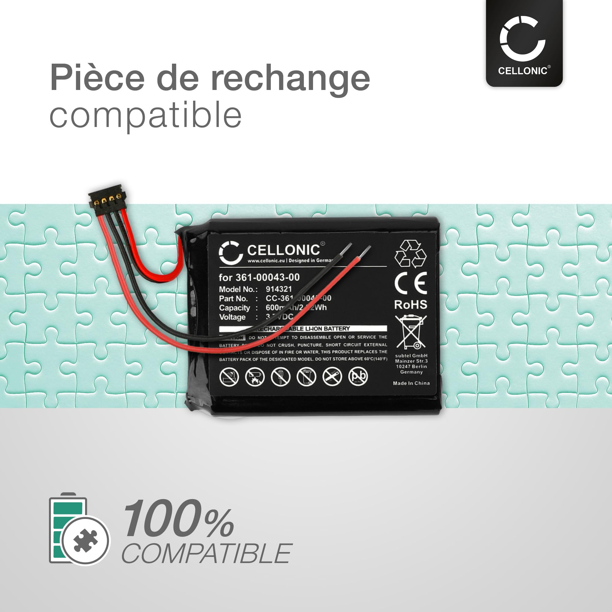 CELLONIC 1x Batterie Compatible avec Garmin 010-01626-02, Edge 200 | 1x, (600mAh, 3.7V, Lithium Ion), GPS / Navigation Batterie pour Garmin Edge Explore 820, 200, 500, 361-0043-00, 361-0043-01