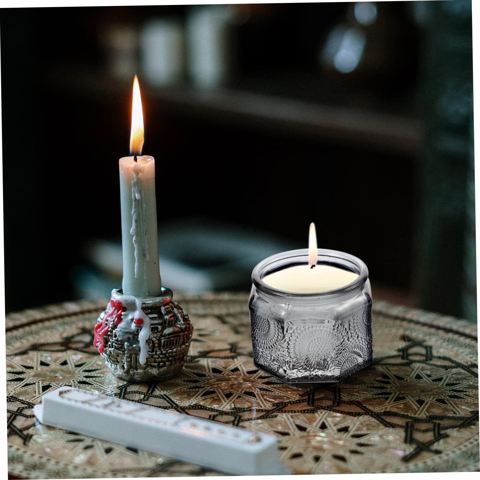Mikikit Barattoli Di Vetro Goffrato Per Candele Profumate Con Coperchio, Set Da 14 Pezzi, Contenitori Per La Fabbricazione e Conservazione Di Candele, Per Aromaterapia, Relax e Decorazioni Domestiche