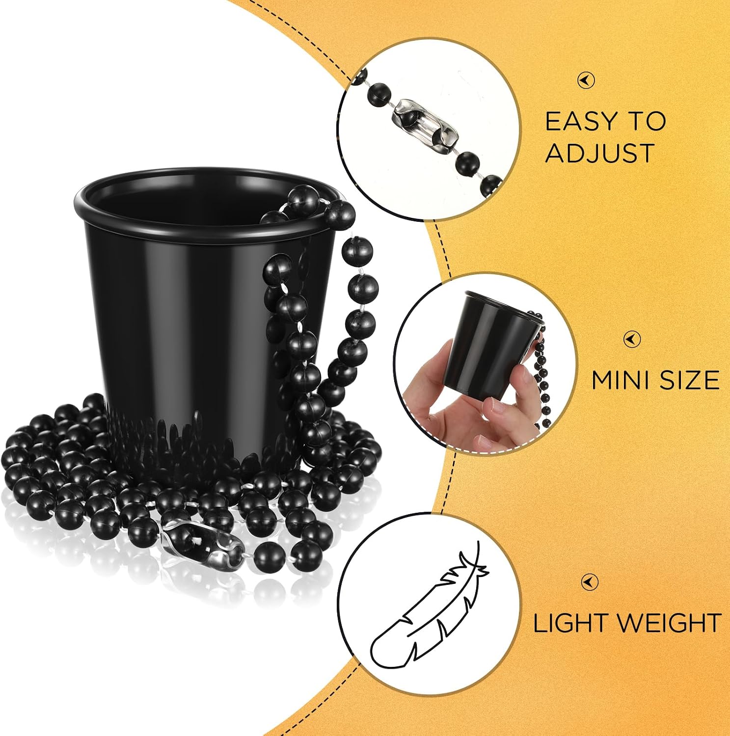 Dandat 24 Pcs Shot Glass on Beaded Necklace Graduation Accessories Disposable Mini Plastic Shot Cups for Graduation Party Accessories Bachelorette Birthday Wedding Festival Party Favor(Black, White)