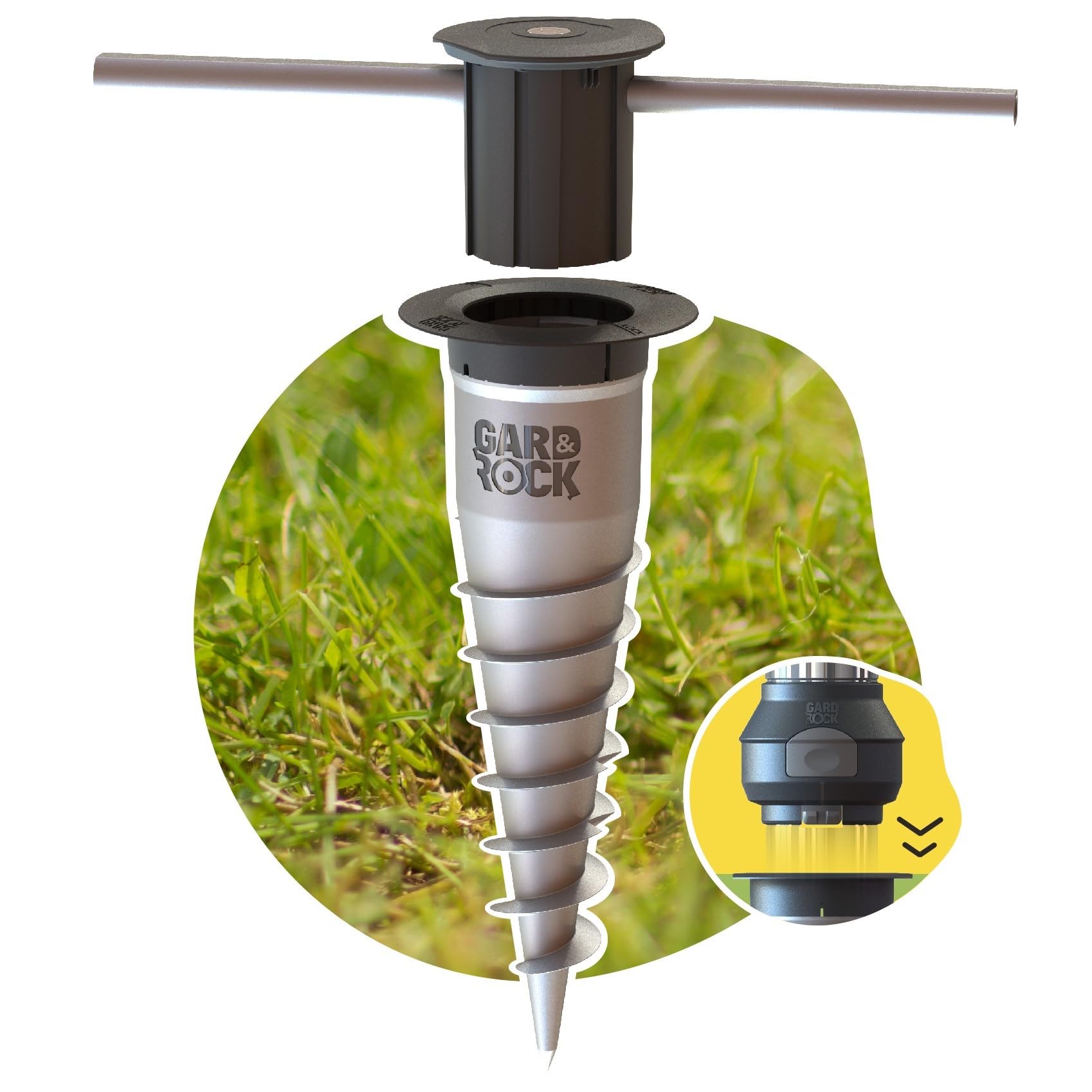 GARD & ROCK - Aluminium anchoring base, flush with the ground - Suitable for screwing into any type of ground or setting in concrete - Quick Fixation System - Lay out your space in a flash!