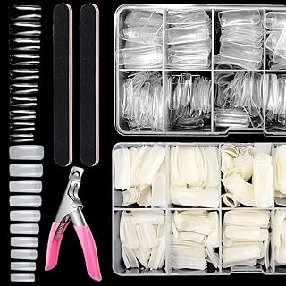 CHIROGRAPHY 200PCS Square Nail Tips and Glue, Clear Natural False Acrylic Nail Tips, Half Cover 10 Sizes French Artificial Nail Tips Manicure with Nail Clipper, Nail Files and Glue for Dip Powder-picture-52