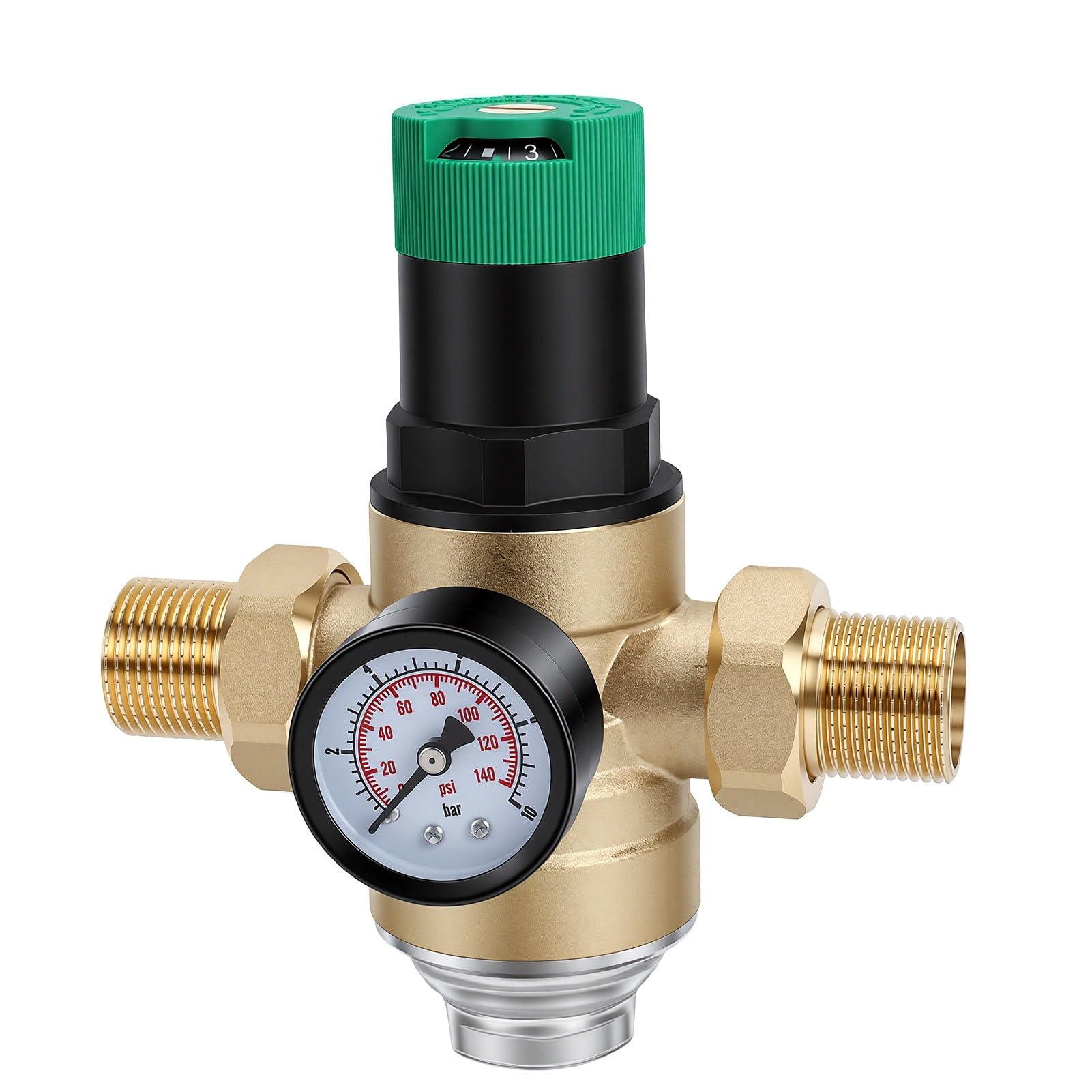 Regolatore di pressione dell'acqua regolabile con manometro maniglia ergonomica filtro integrato per camper o rimorchio da viaggio (DN20)