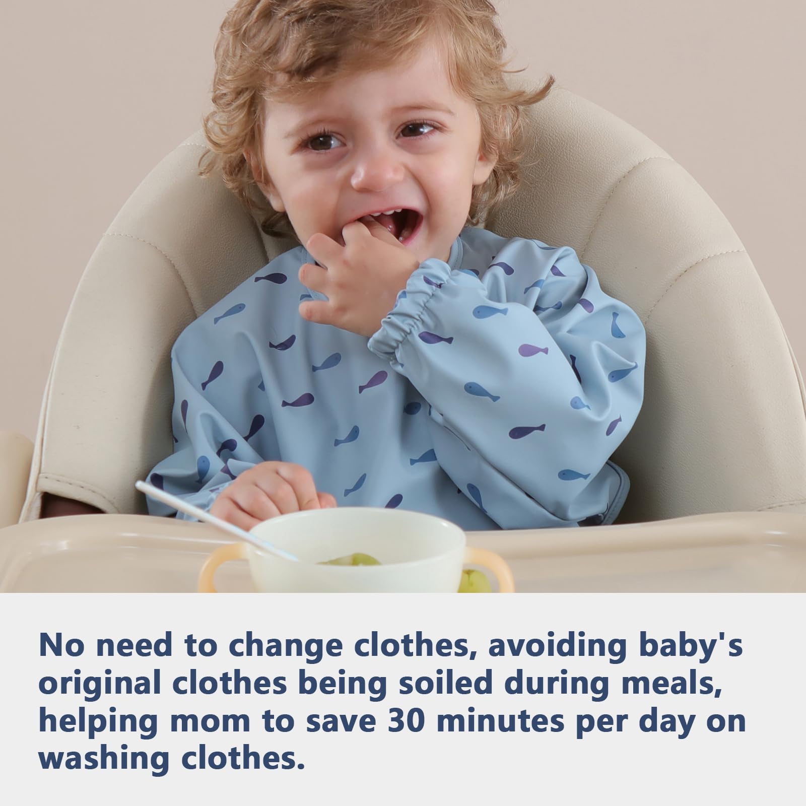 Yiupea Bavaglino Anti-Mess a Manica Lunga - Lavabile in Lavatrice, Impermeabile e da 6 a 24 Mesi per lo Svezzamento del Bambino a LED, Bavaglini Combinati per L'alimentazione del Bambino