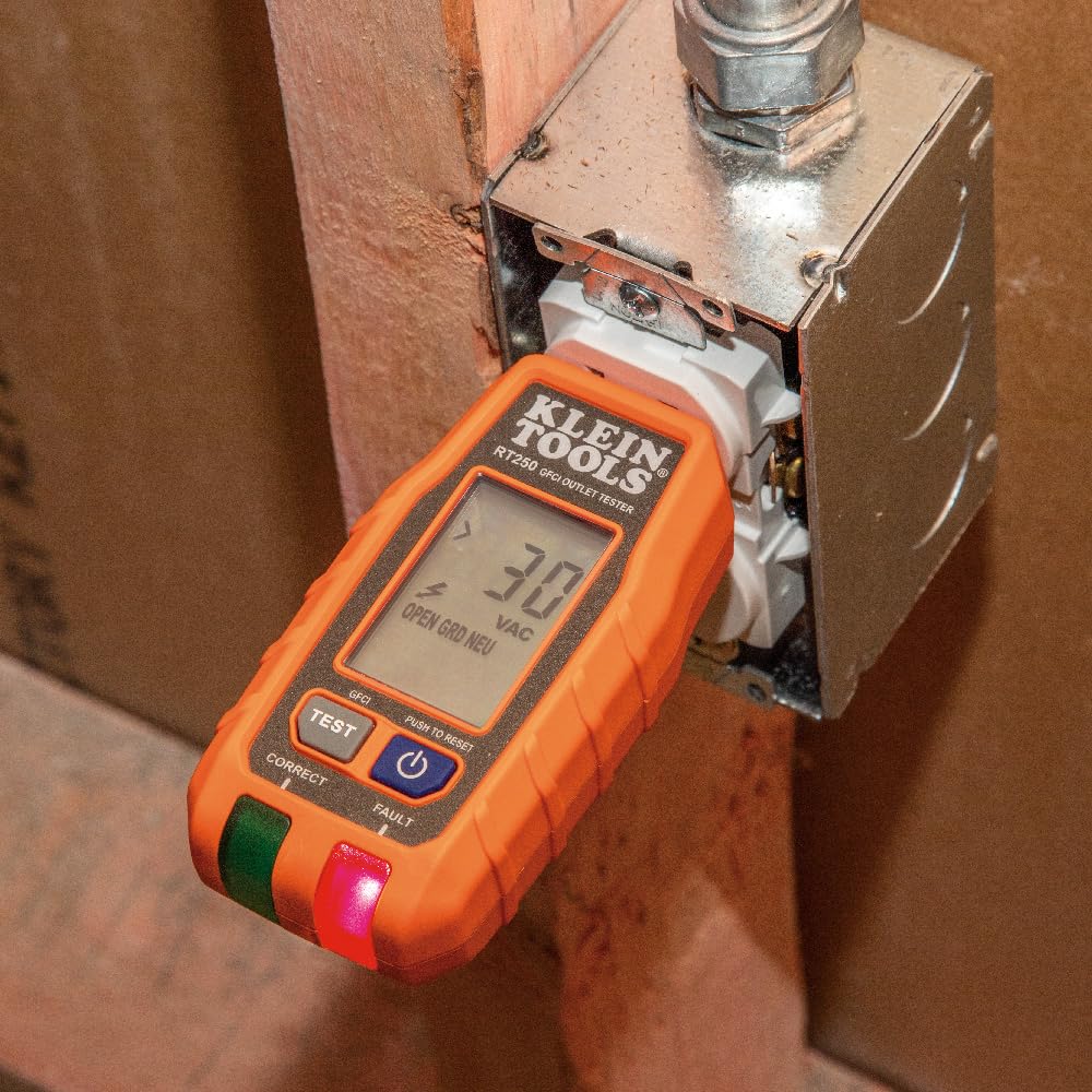 Klein Tools RT250KIT Tester di tensione senza contatto e tester di presa GFCI con LCD e torcia elettrica, kit di test elettrici di tensione