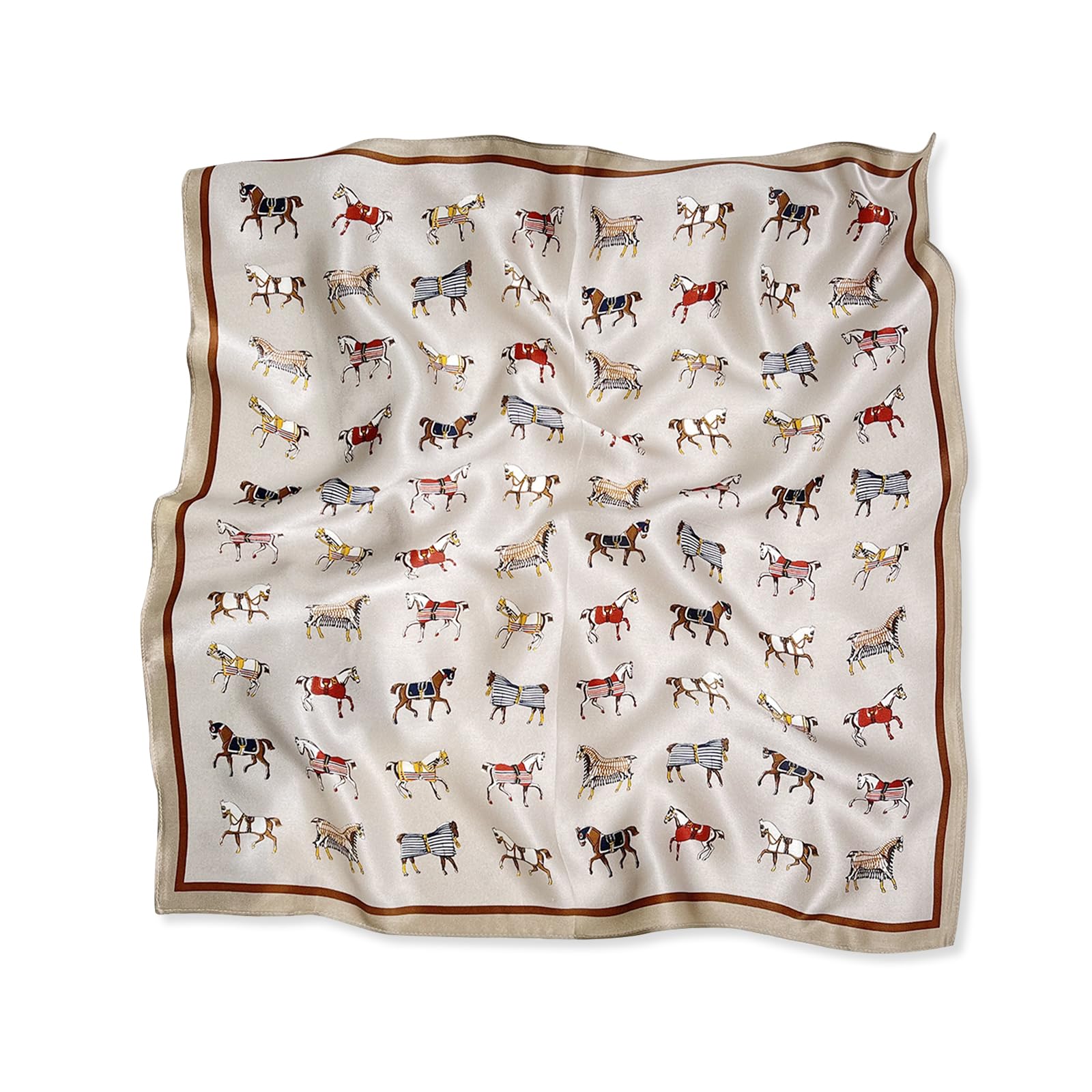 LumiSyne Silk Scarf Women Square Scarf Vintage Horse Pattern Lightweight Satin Small Scarves Multifunctional Neckerchief Bandanas Headdress Hairband Handle Wrap Ribbon Scarf 53×53cm