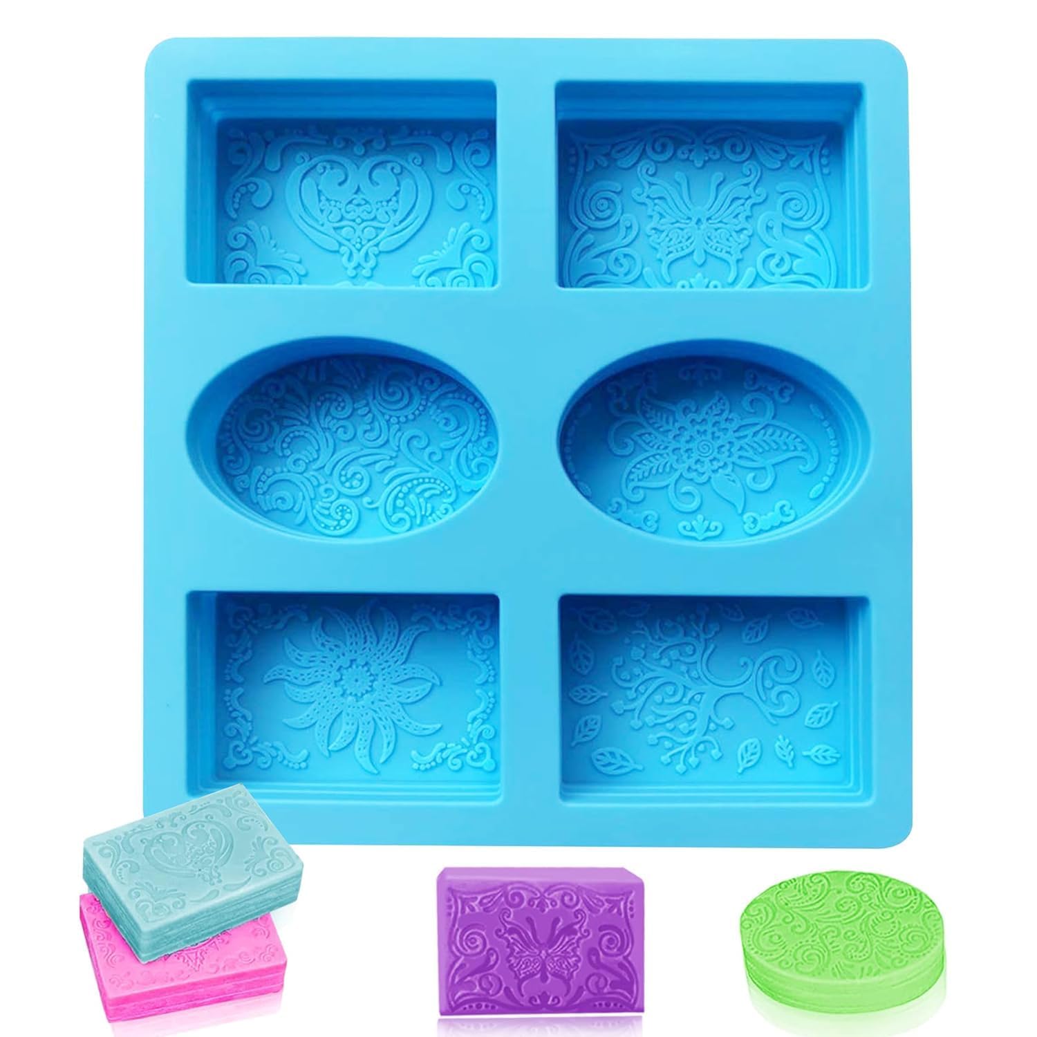 Silicone Soap Moulds for Soap Making, Round & Rectangle Shapes, Reusable Flexible Non-Stick Soap Molds for DIY Handmade Soap, Resin & Craft Making, Random Colour (Blue)-image-28