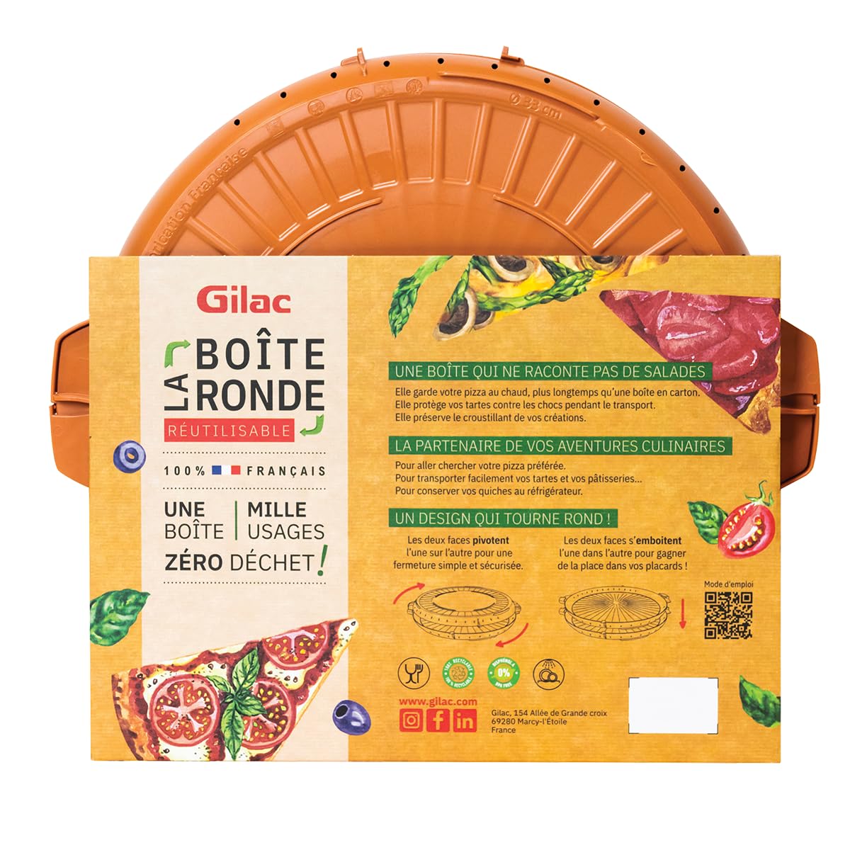 Gilac Contenitore per pizza riutilizzabile con coperchio Ø 33 cm plastica senza BPA