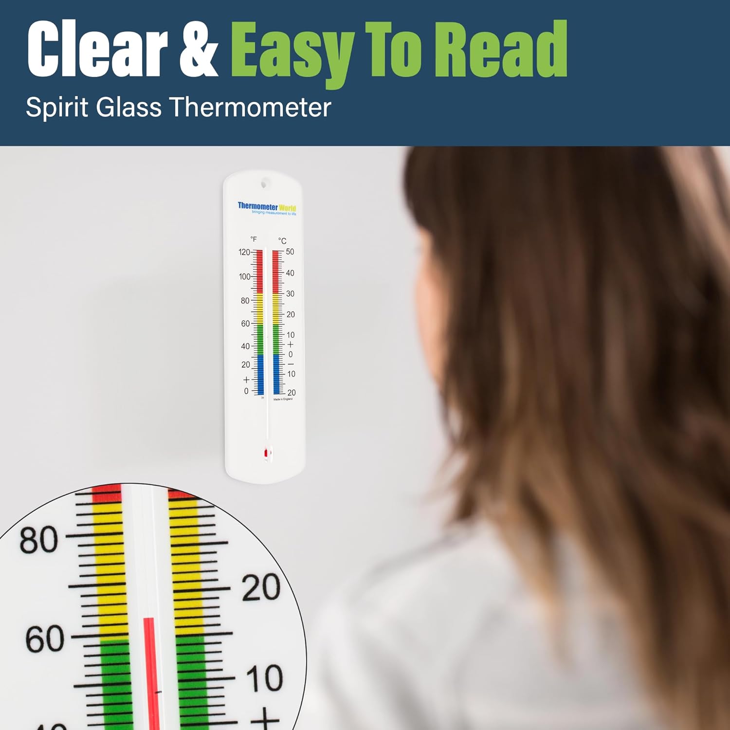 Large 240mm Outdoor Thermometer for Garden - Can be Used as a Greenhouse Thermometer or Home Office Room Indoor Outside Complete with Colour Coded Zones