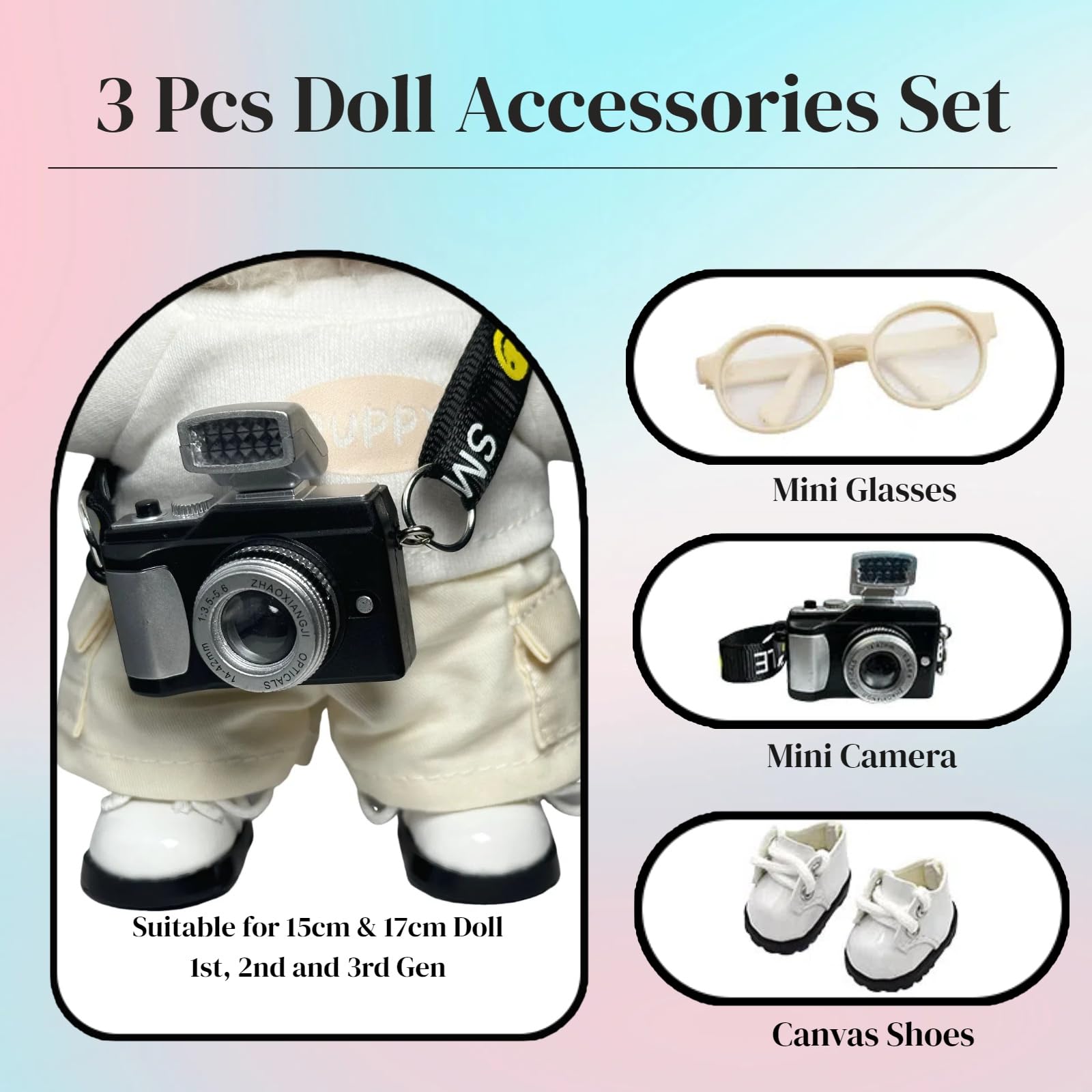 3pcs Mini Doll Glasses For 17cm Dolls - Retro Oval Sunglasses, Costume Eyewear Accessories