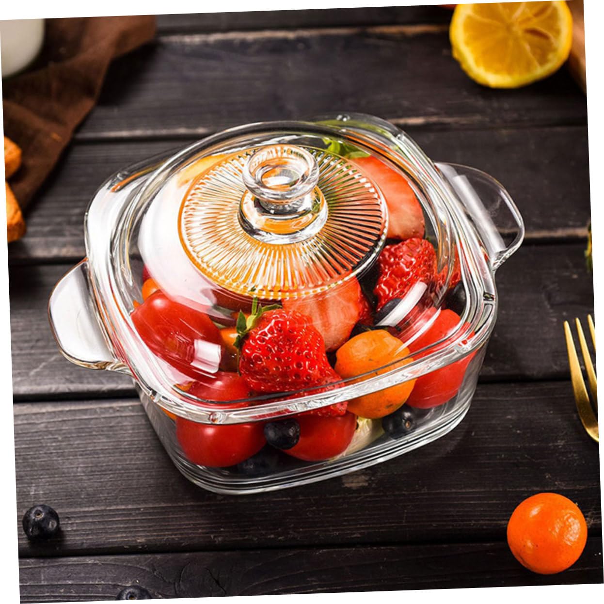 Mikrowellengeeignete Bruchsicher mit Deckel 1l Glasschüssel Hitzebeständiges Glas mit 2 Griffen für Snack Riegel und Kühlschrankgebrauch