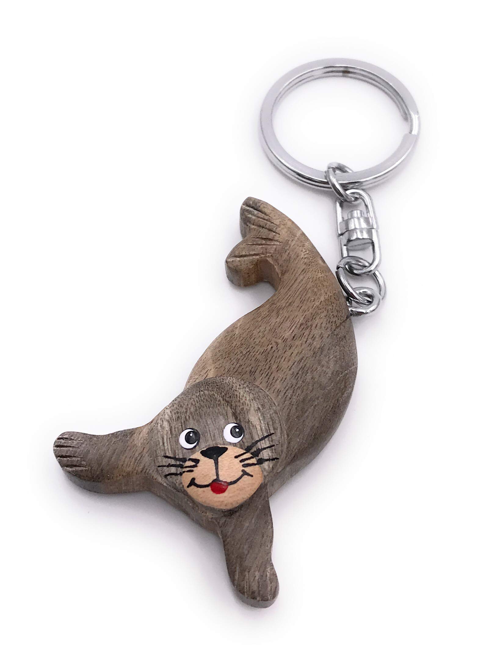 Onwomania Different Keychain Wooden Seal Seal Sea Lion Animal Water Beach Mammal Pendant Charm