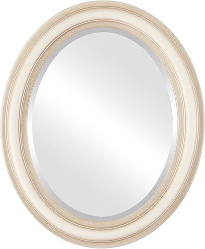 Miniatura 10 de OVALCREST Espejo de pared ovalado biselado para decoración del hogar, estilo Filadelfia, plateado champán, dimensiones exteriores de 16 x 20 pulgadas