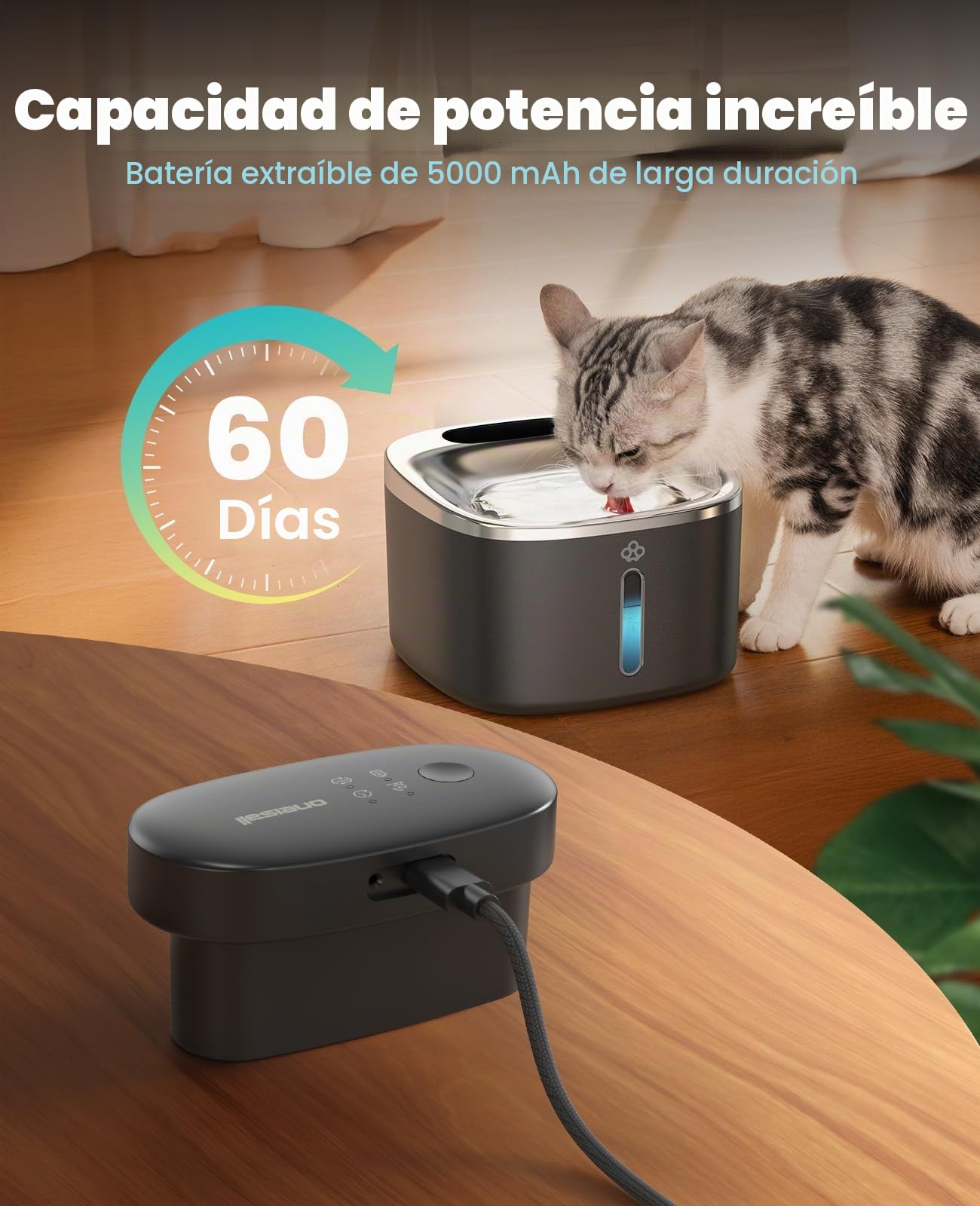 oneisall Fuente de Agua inalámbrica para Gatos para Beber, Fuente de Acero Inoxidable de 3.5 L con Sensor de Movimiento, Fuente de Agua inalámbrica silenciosa Que Funciona con Pilas, Cuenco para