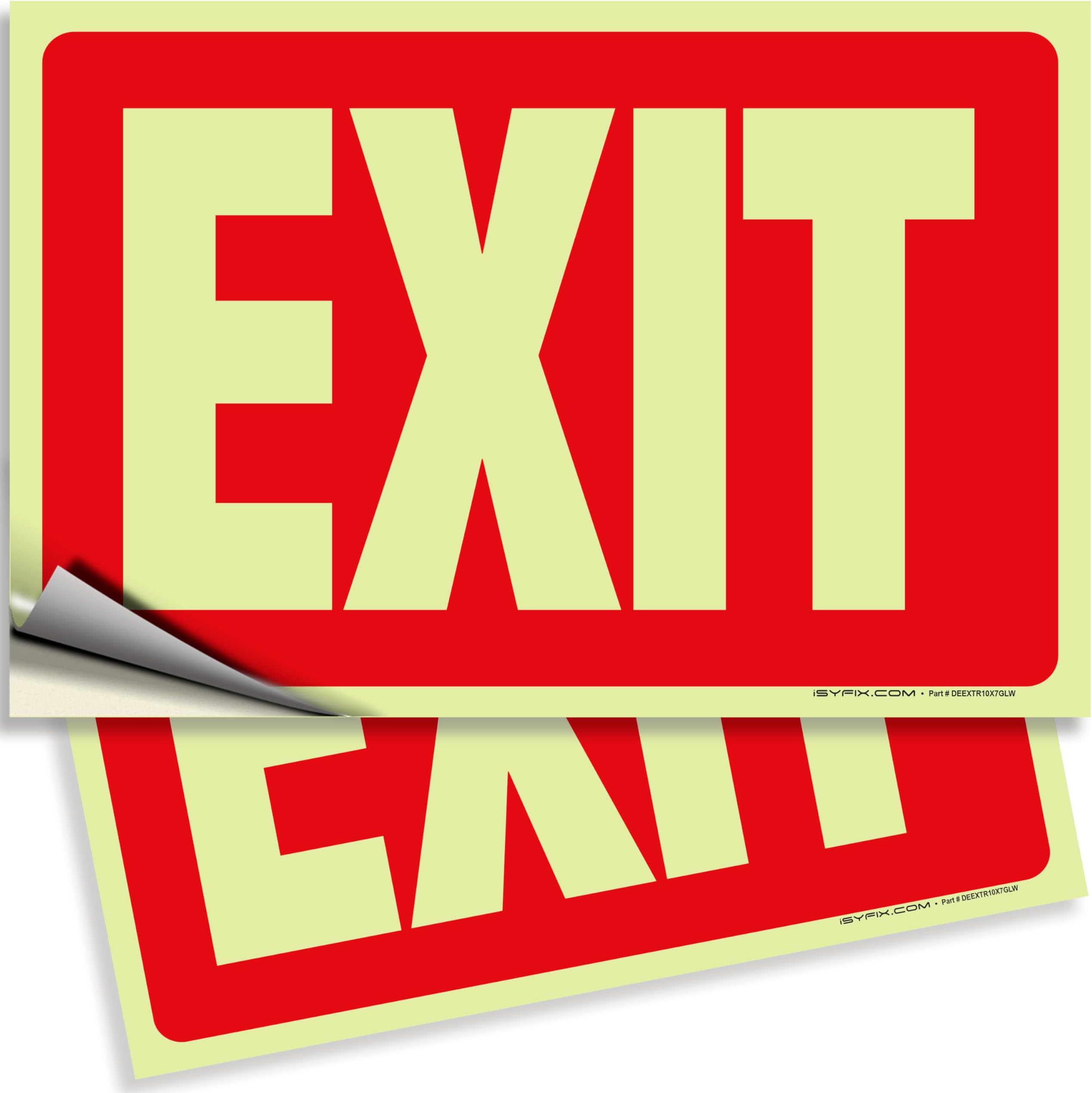iSYFIX Exit Glow in the Dark Sign Stickers Red – 2 Pack 10x7 Inch – Photoluminescent Vinyl, Laminated for UV, Weather & Fade Resistance, Indoor & Outdoor for Business, School, Office, Warehouse