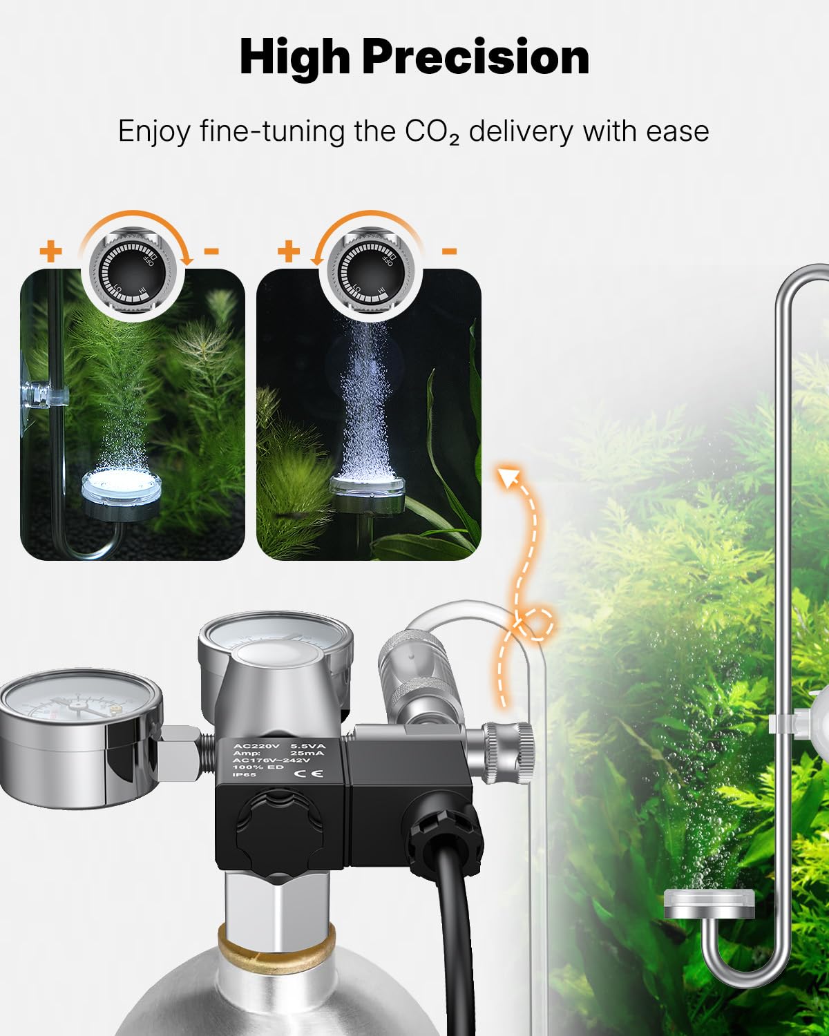 Pawfly Aquarium CO2-regelaar met dubbele manometers en magneetventiel